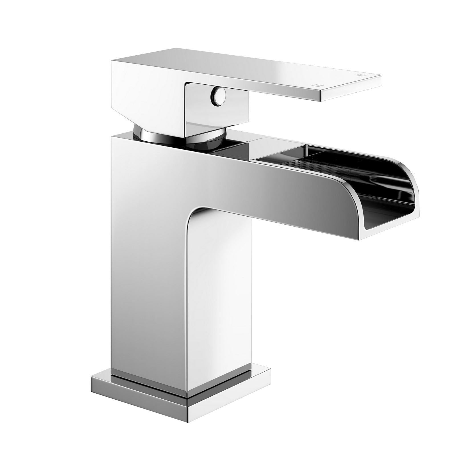 Ozone Modern Freestanding Waterfall Bath Shower Mixer Tap With Handset Kit & Basin Mixer Tap + Waste