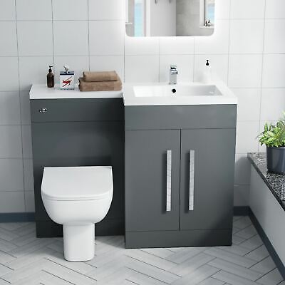 Aric Modern Grey Gloss RH Vanity Cabinet Basin Sink 1100mm and BTW Toilet