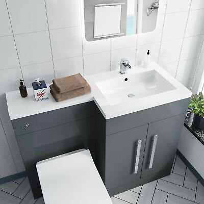 Aric Modern Grey Gloss RH Vanity Cabinet Basin Sink 1100mm and BTW Toilet