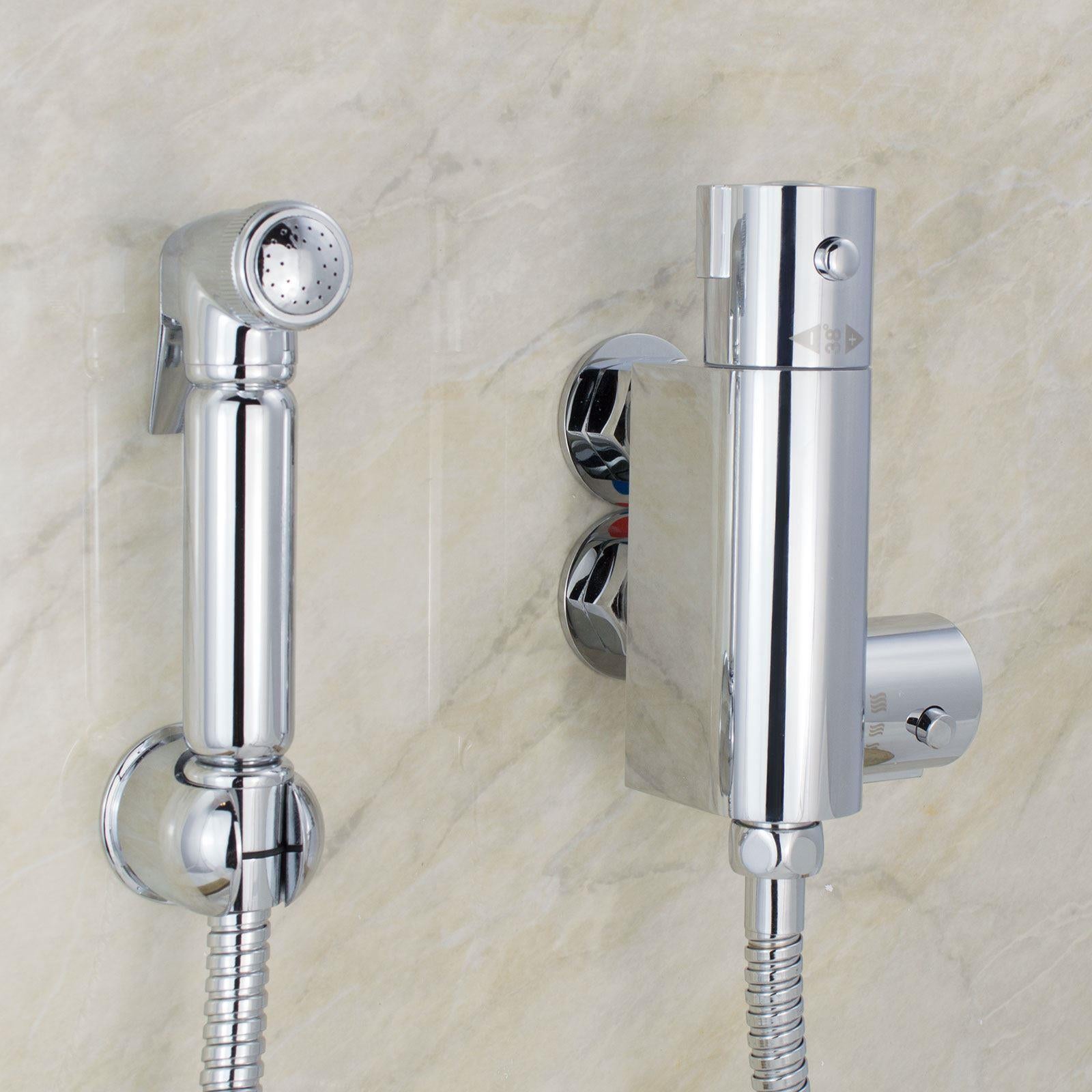 Contemporary Chrome Thermostatic Bar Valve Bidet Douche & Spray Kit