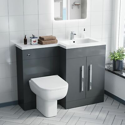 Aric Modern Grey Gloss RH Vanity Cabinet Basin Sink 1100mm and BTW Toilet