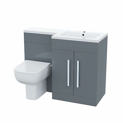 Aric Modern Grey Gloss RH Vanity Cabinet Basin Sink 1100mm and BTW Toilet