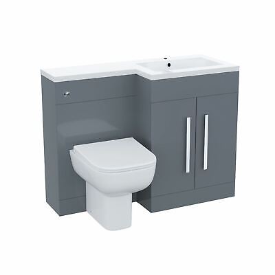 Aric Modern Grey Gloss RH Vanity Cabinet Basin Sink 1100mm and BTW Toilet