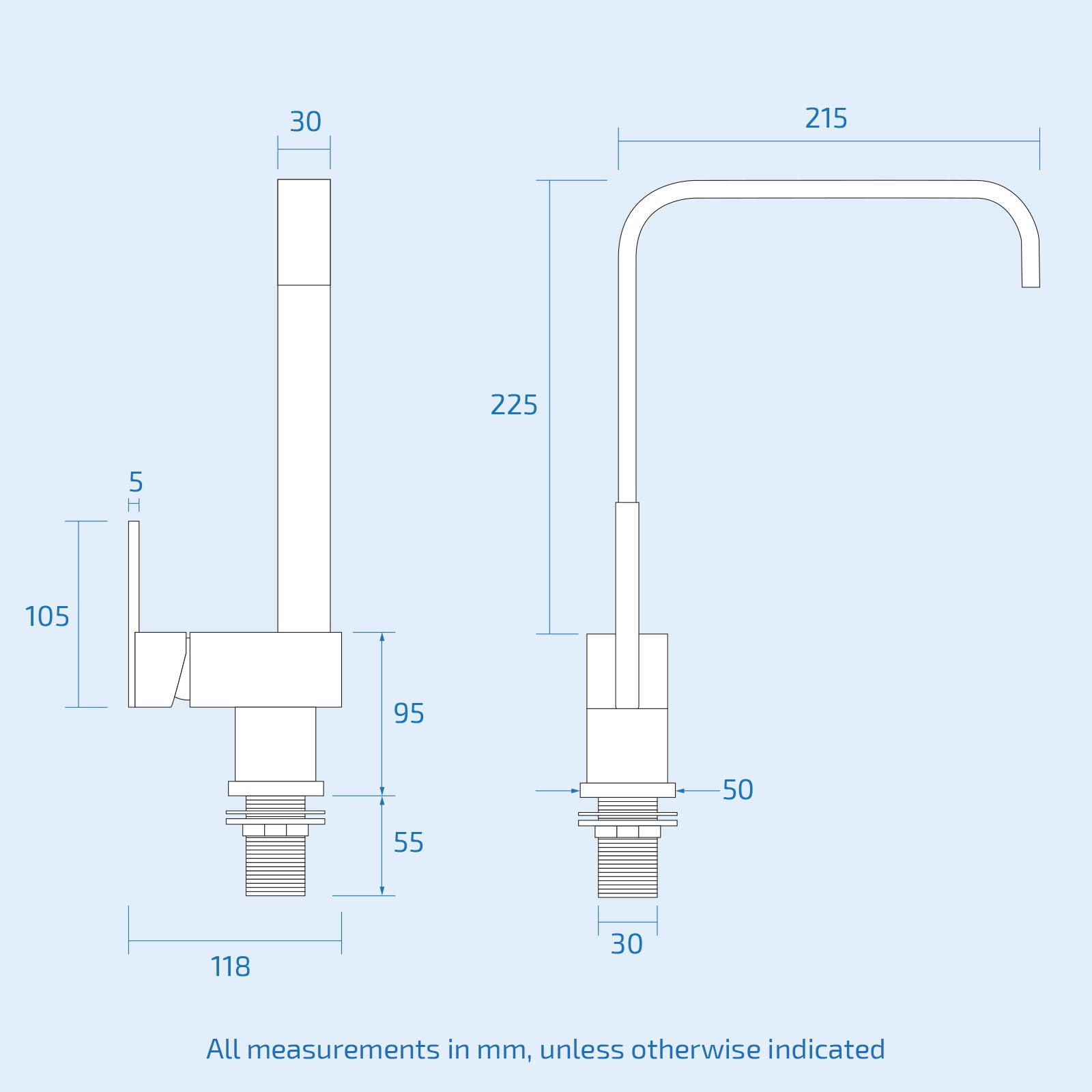 Modern Kitchen Sink Tap Single Lever Mixer Square U-Shaped 360 Spout Chrome