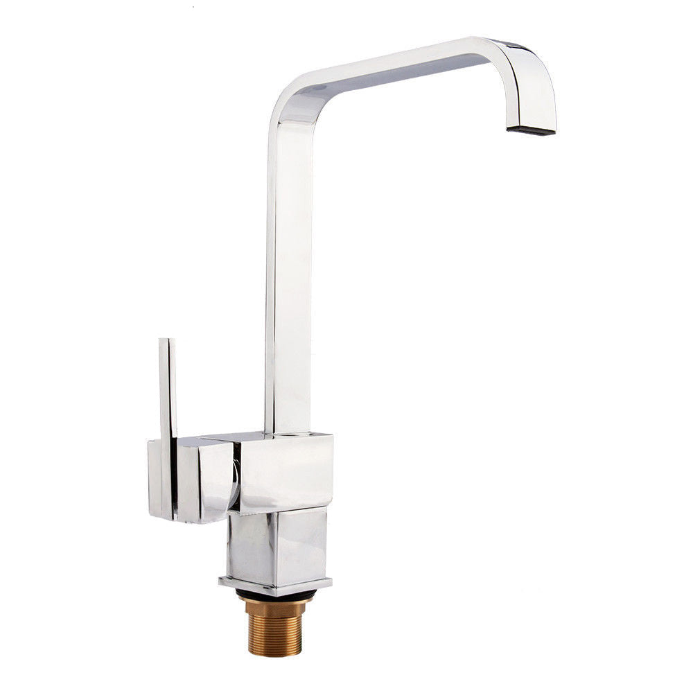 Modern Kitchen Sink Tap Single Lever Mixer Square U-Shaped 360 Spout Chrome