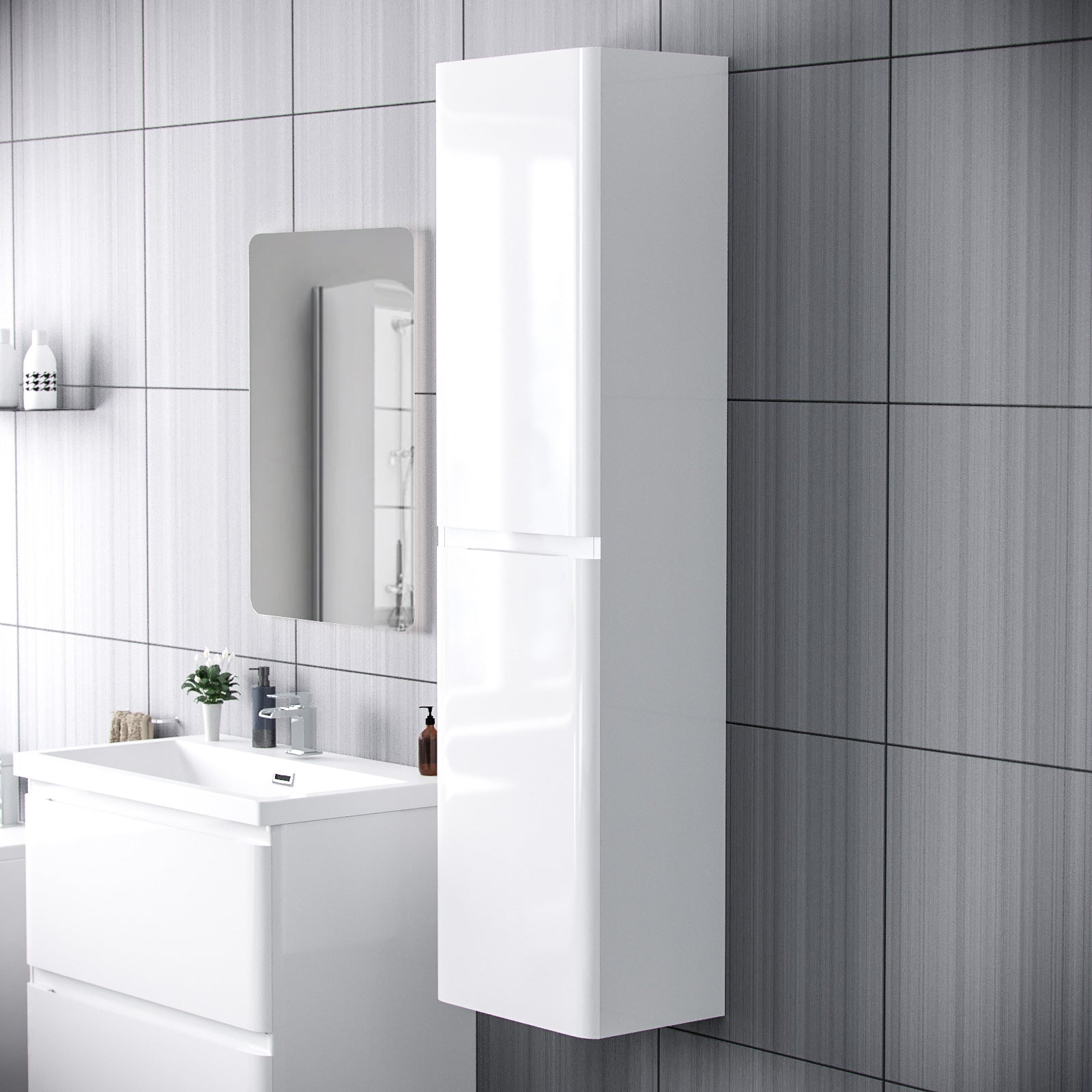 Alaska 800mm Floorstanding Vanity Basin Unit & Modern Tall Wall Hung Cabinet White