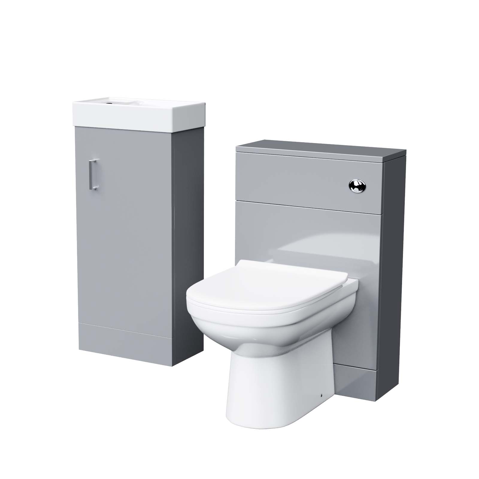 Nanuya 400 mm Basin Sink Vanity Grey Unit & BTW WC Toilet Pan Cabinet Suite