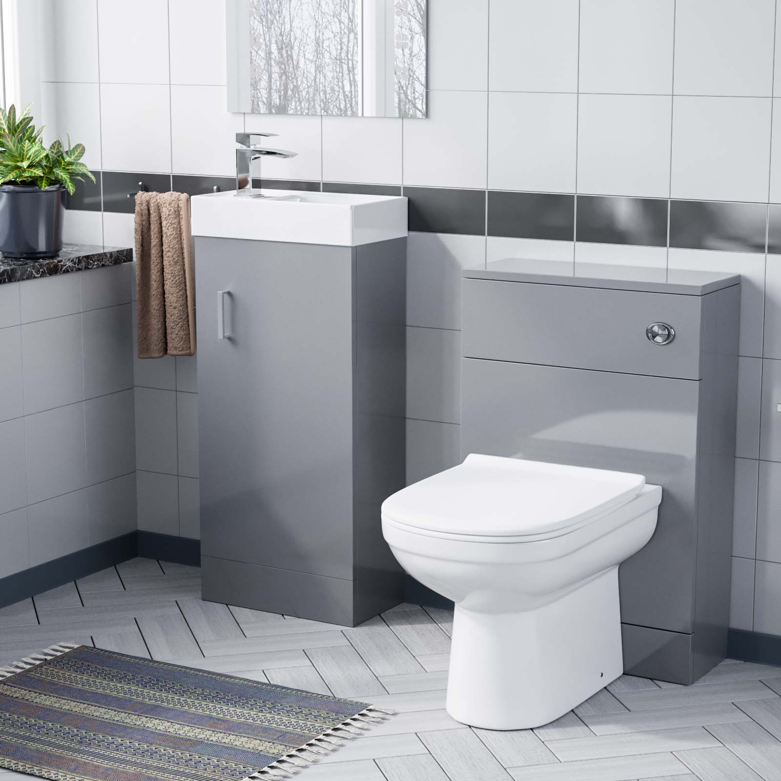 Nanuya 400 mm Basin Sink Vanity Grey Unit & BTW WC Toilet Pan Cabinet Suite