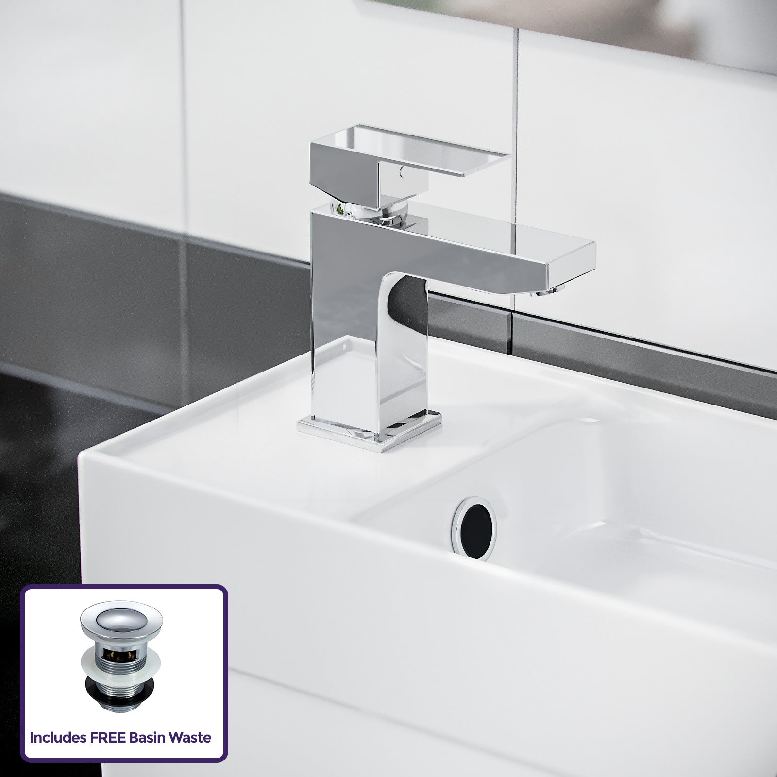 Nanuya 400mm Cloakroom Vanity Basin Unit, Single Lever Basin Mixer Tap & Waste White