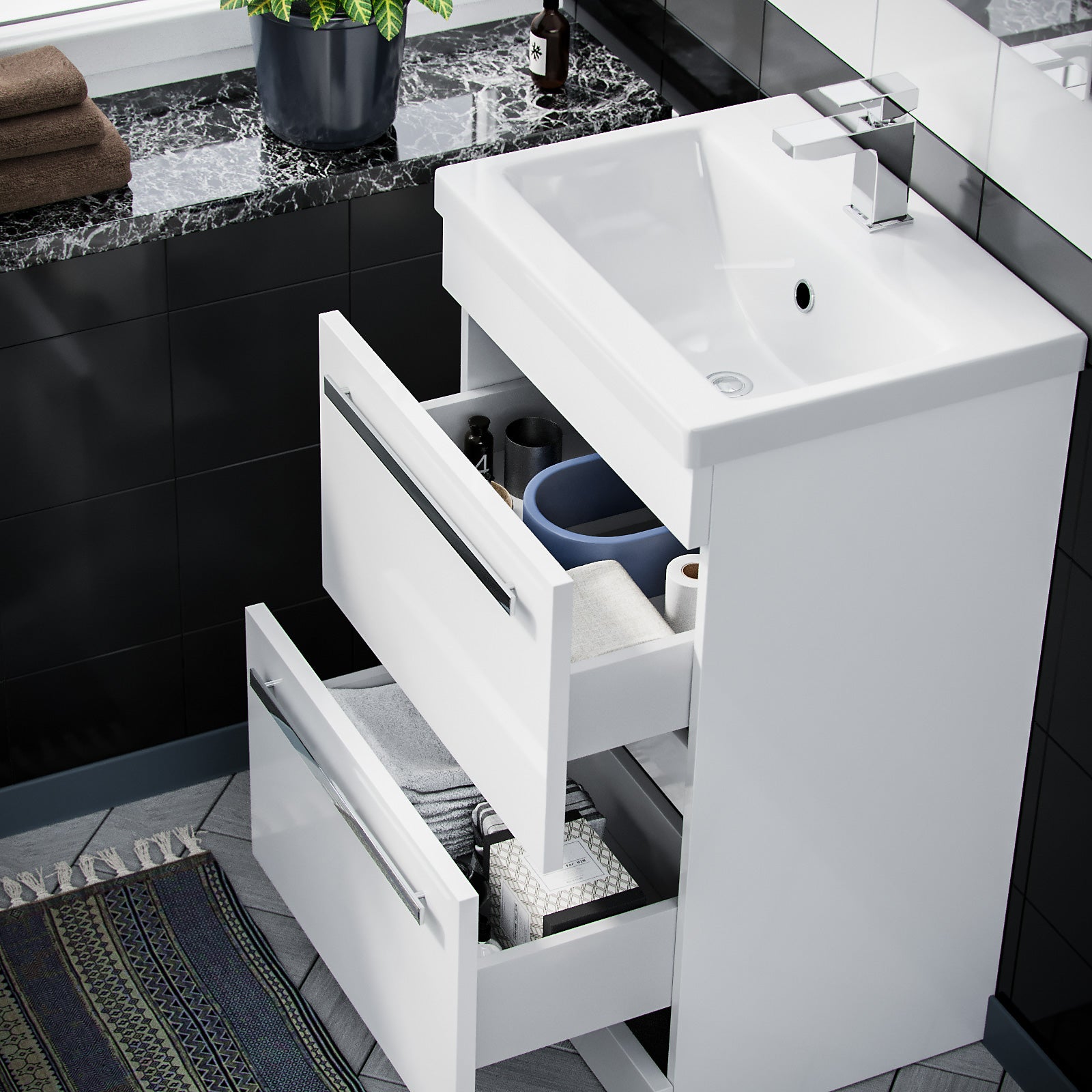 Nanuya 500mm Basin Vanity Cabinet & WC with Lyndon Square Rimless Toilet