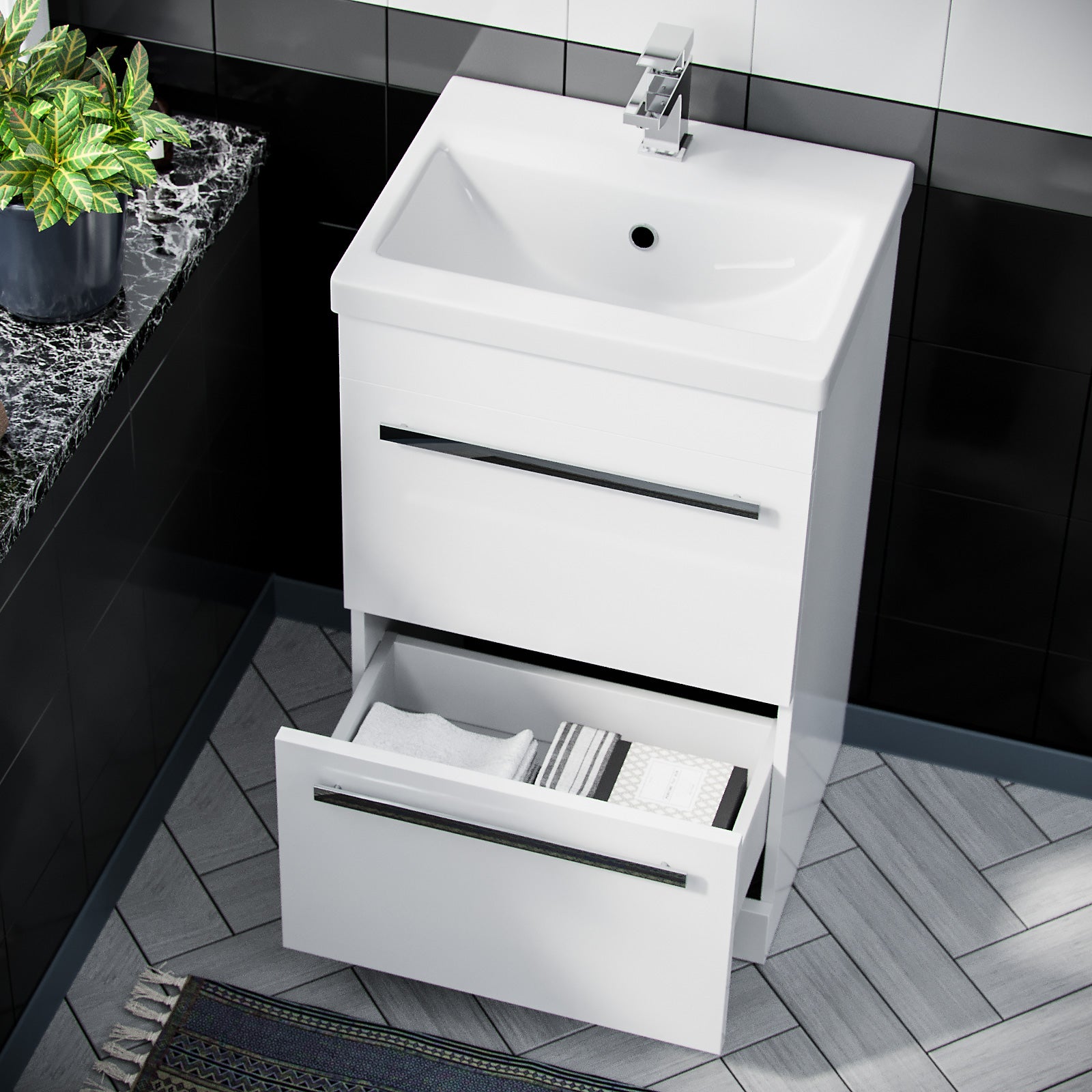 Nanuya 500mm Basin Vanity Cabinet & WC with Lyndon Square Rimless Toilet