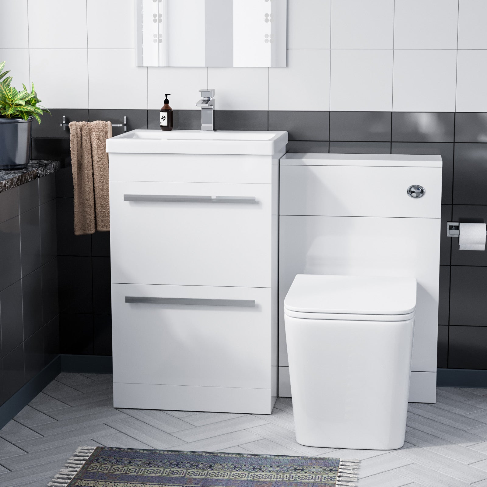 Nanuya 500mm Basin Vanity Cabinet & WC with Lyndon Square Rimless Toilet