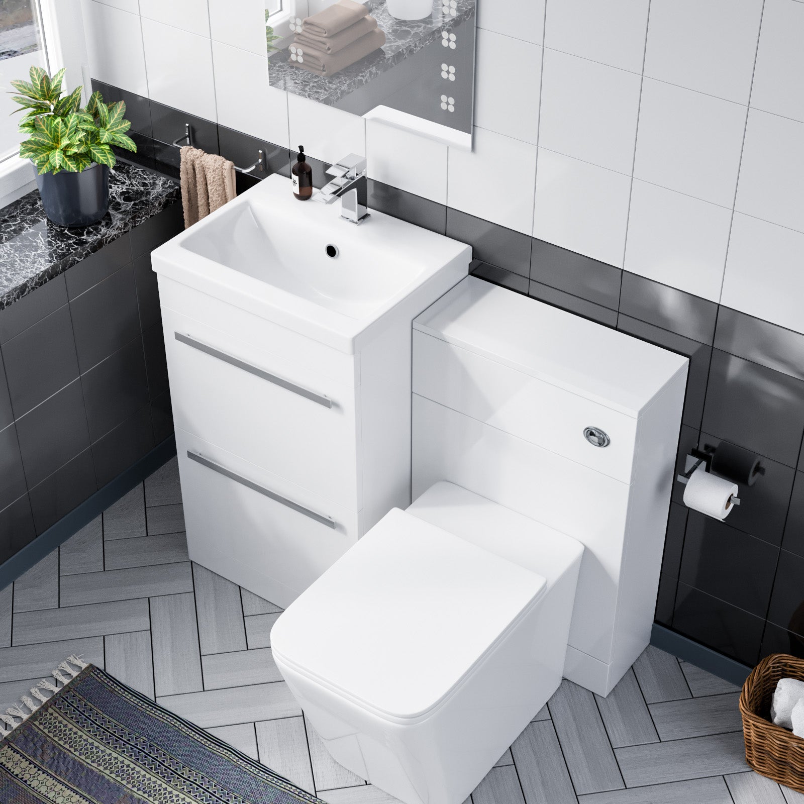 Nanuya 500mm Basin Vanity Cabinet & WC with Lyndon Square Rimless Toilet