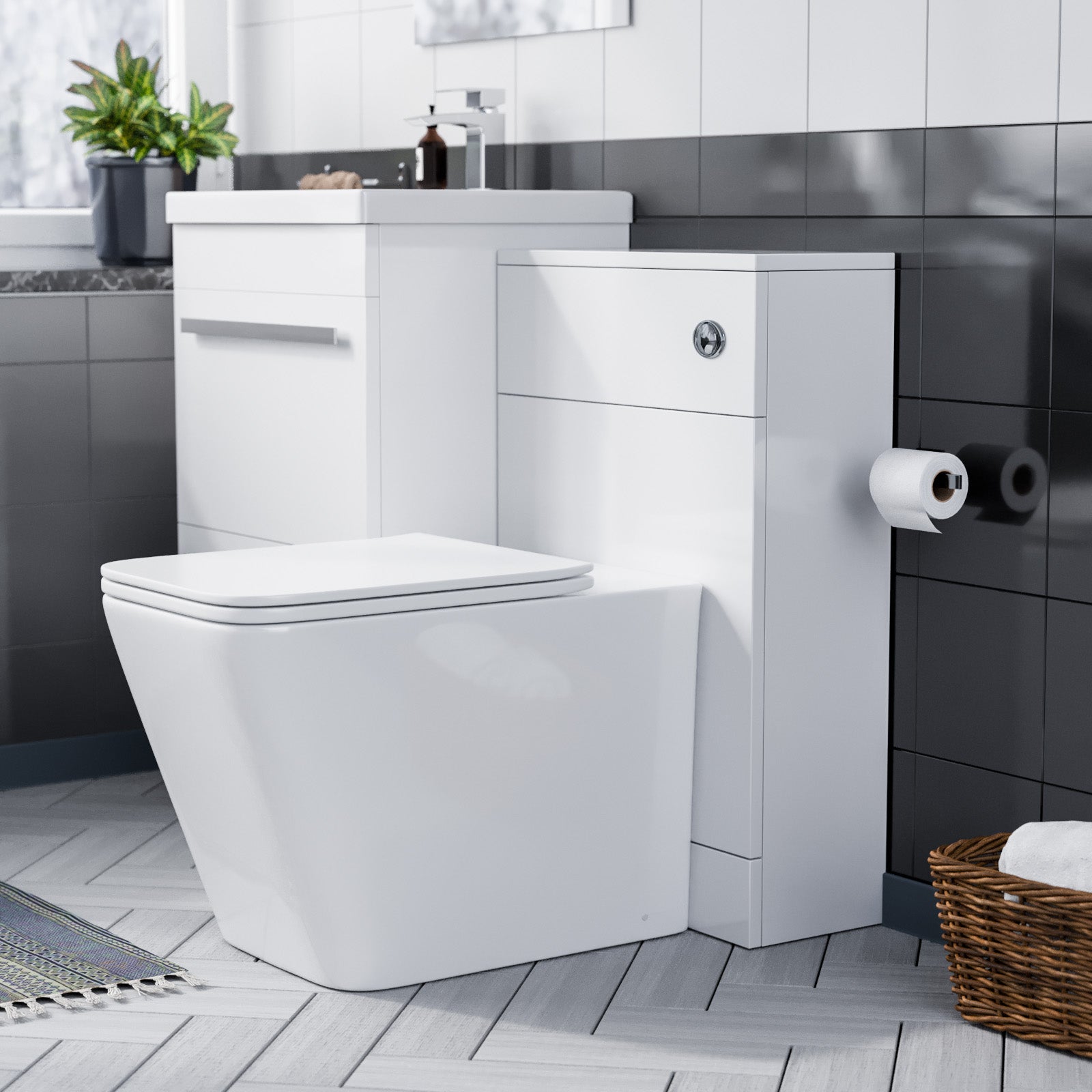 Nanuya 500mm Basin Vanity Cabinet & WC with Lyndon Square Rimless Toilet