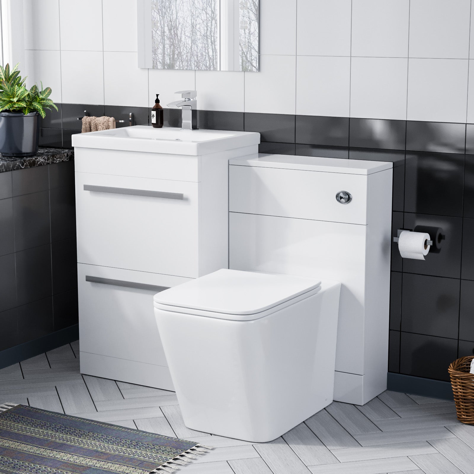 Nanuya 500mm Basin Vanity Cabinet & WC with Lyndon Square Rimless Toilet