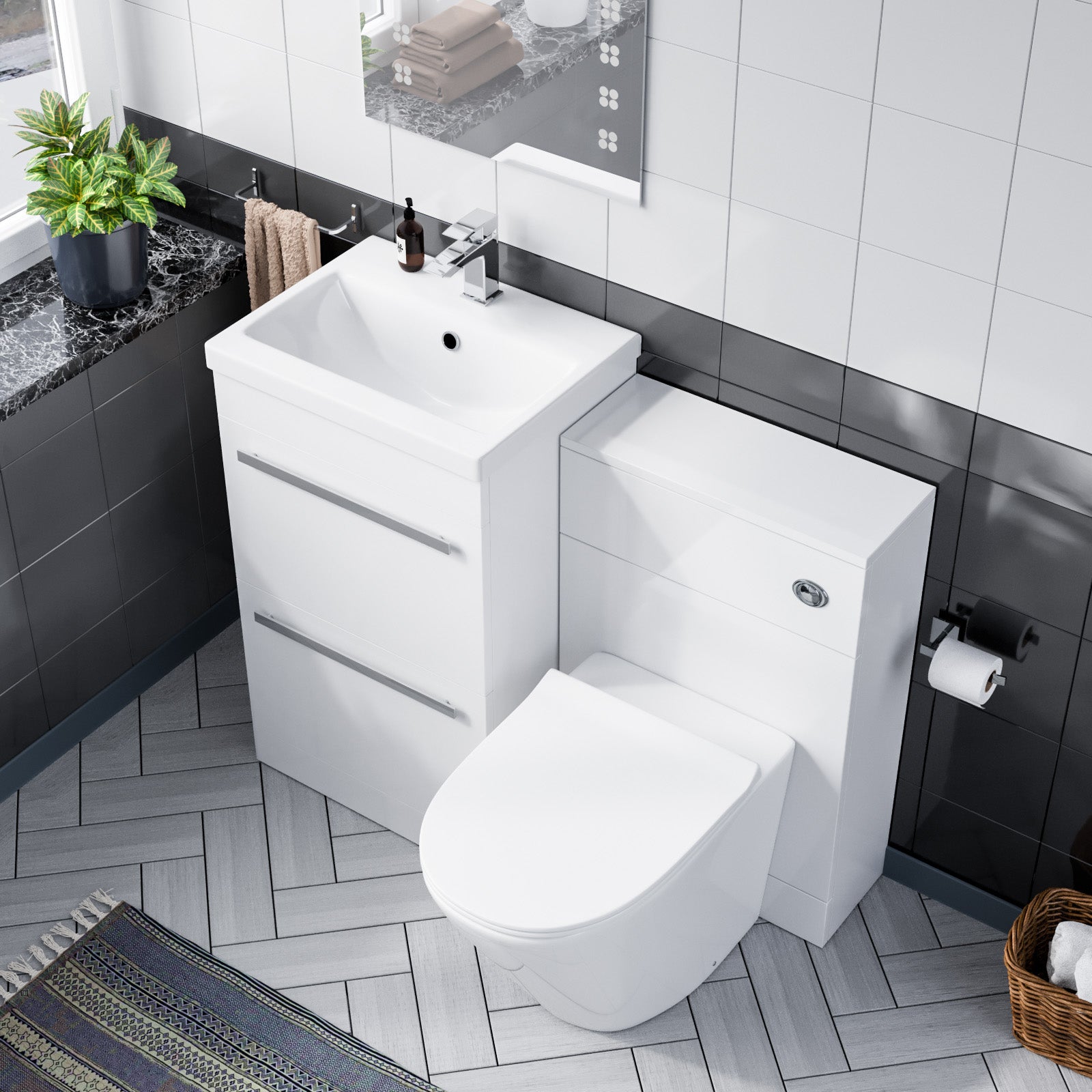 Nanuya 500mm Basin Vanity Cabinet & WC With Elen Rimless Round Toilet