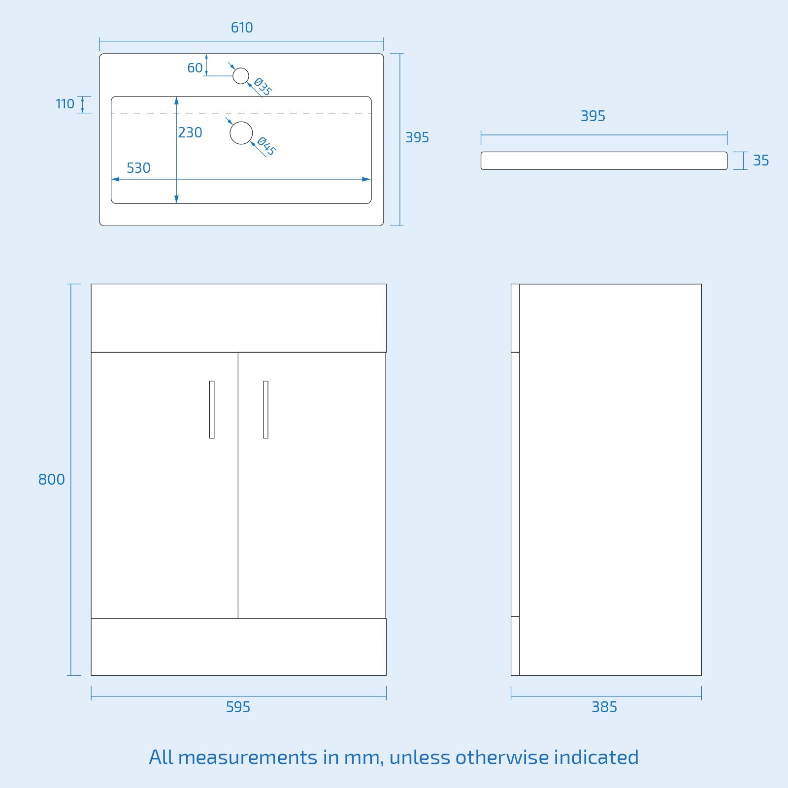 Grey 600mm Freestanding Basin Vanity WC & BTW Toilet Flat Pack