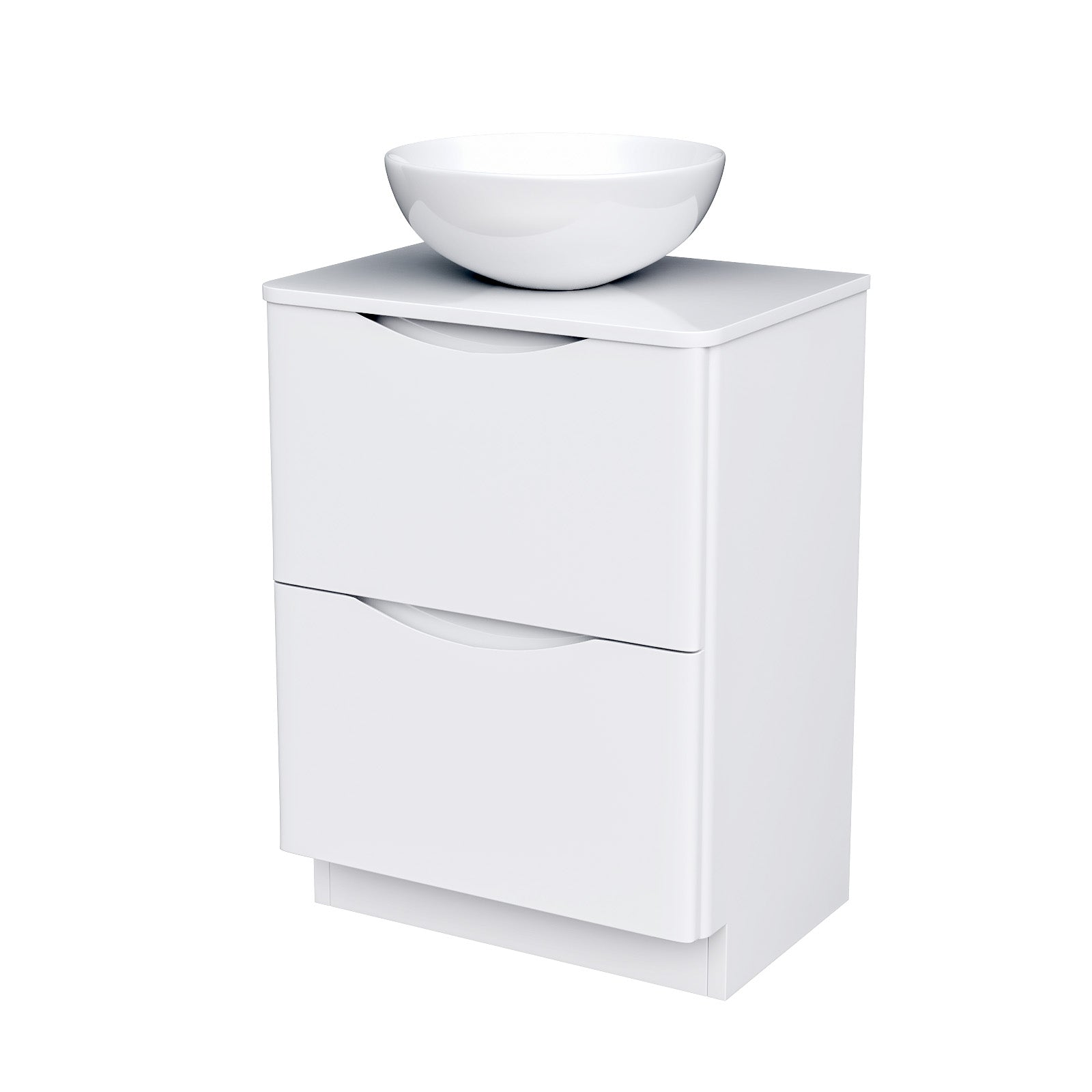 Merton White 600mm Bathroom Freestanding Vanity Unit With Round Ceramic Countertop 420mm Basin