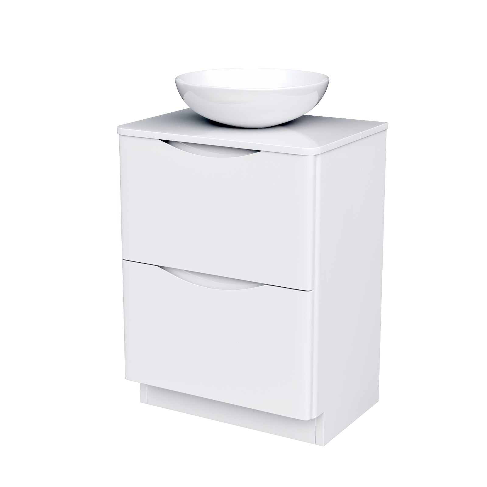 Merton White 600mm Bathroom Freestanding Vanity Unit With Round Ceramic Countertop 410mm Basin