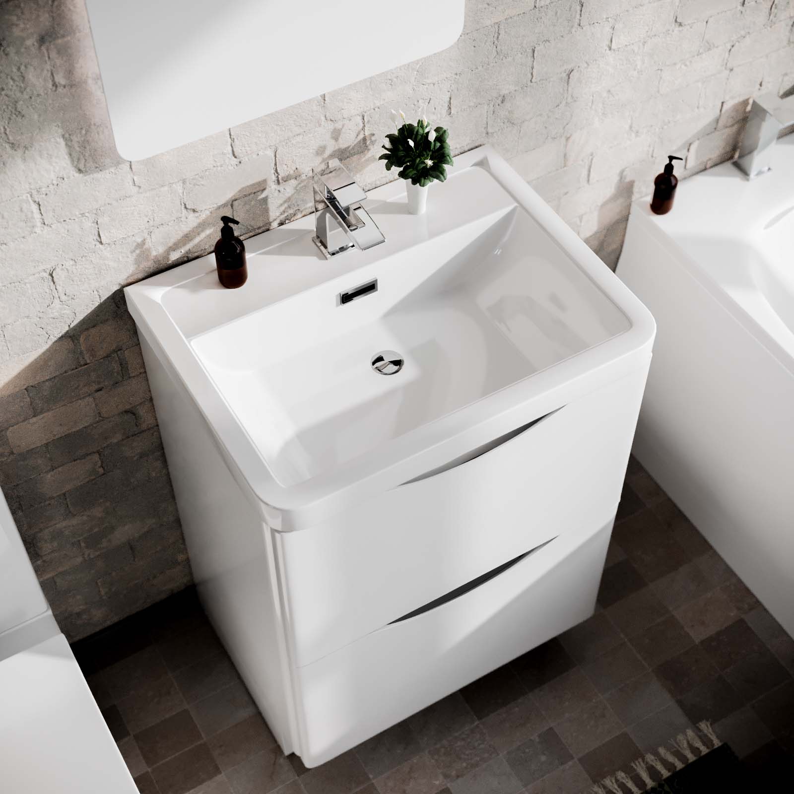 Merton 1700mm Bath, 600mm Vanity Basin Unit & Modern Rimless Toilet White