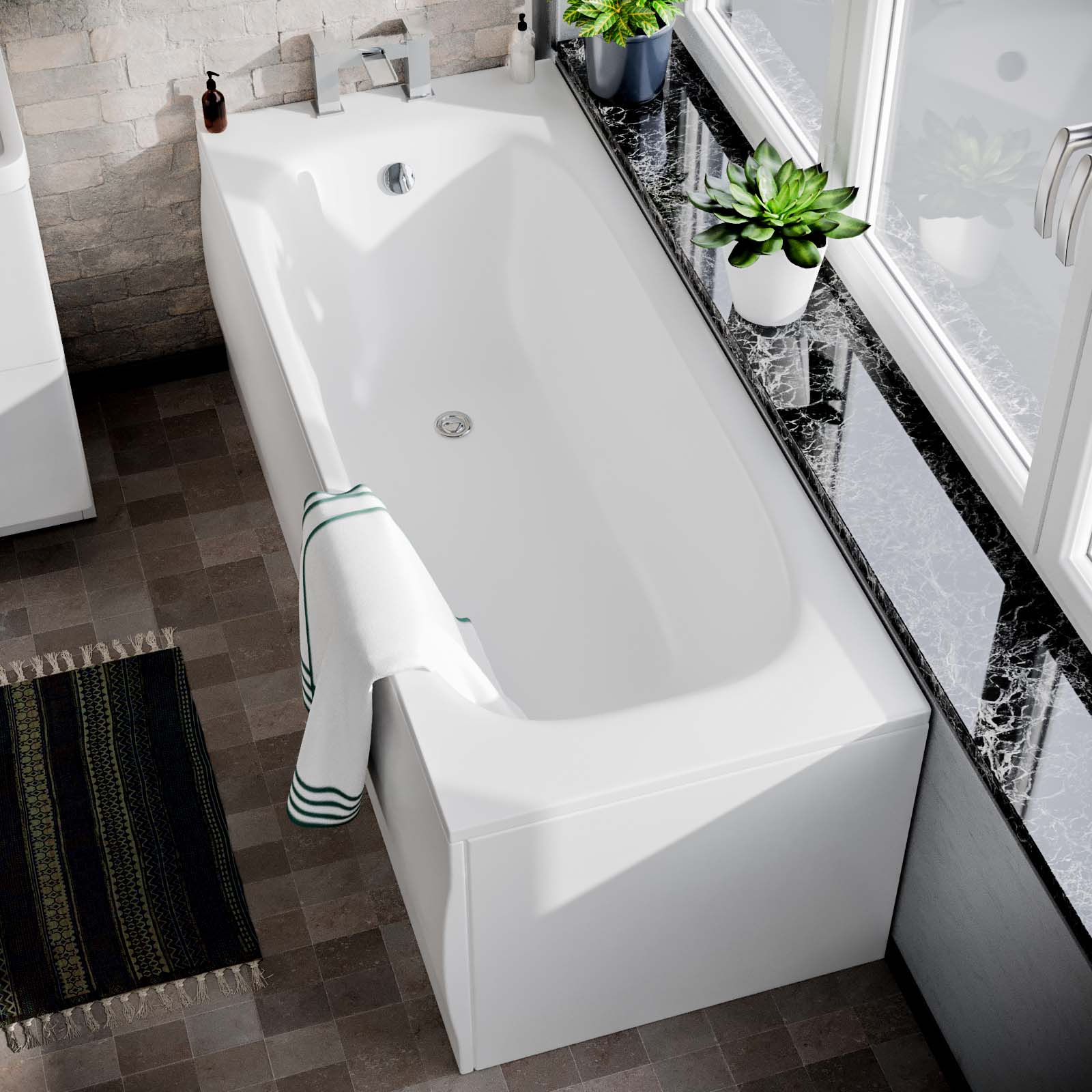 Merton 1700mm Bath, 600mm Vanity Basin Unit & Modern Rimless Toilet White