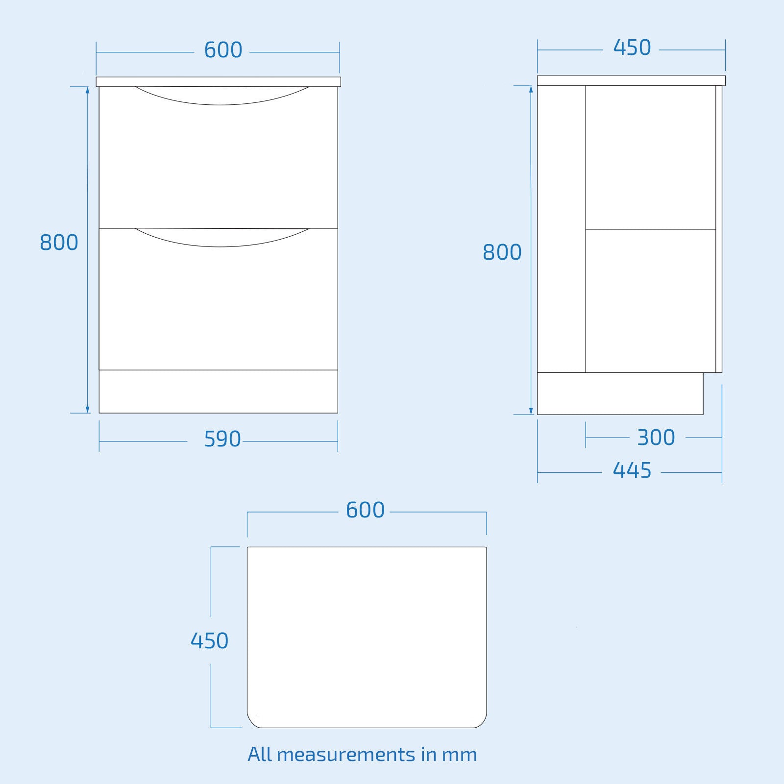 Merton White 600mm Bathroom Freestanding Vanity Unit With Square Ceramic Countertop 485mm Basin