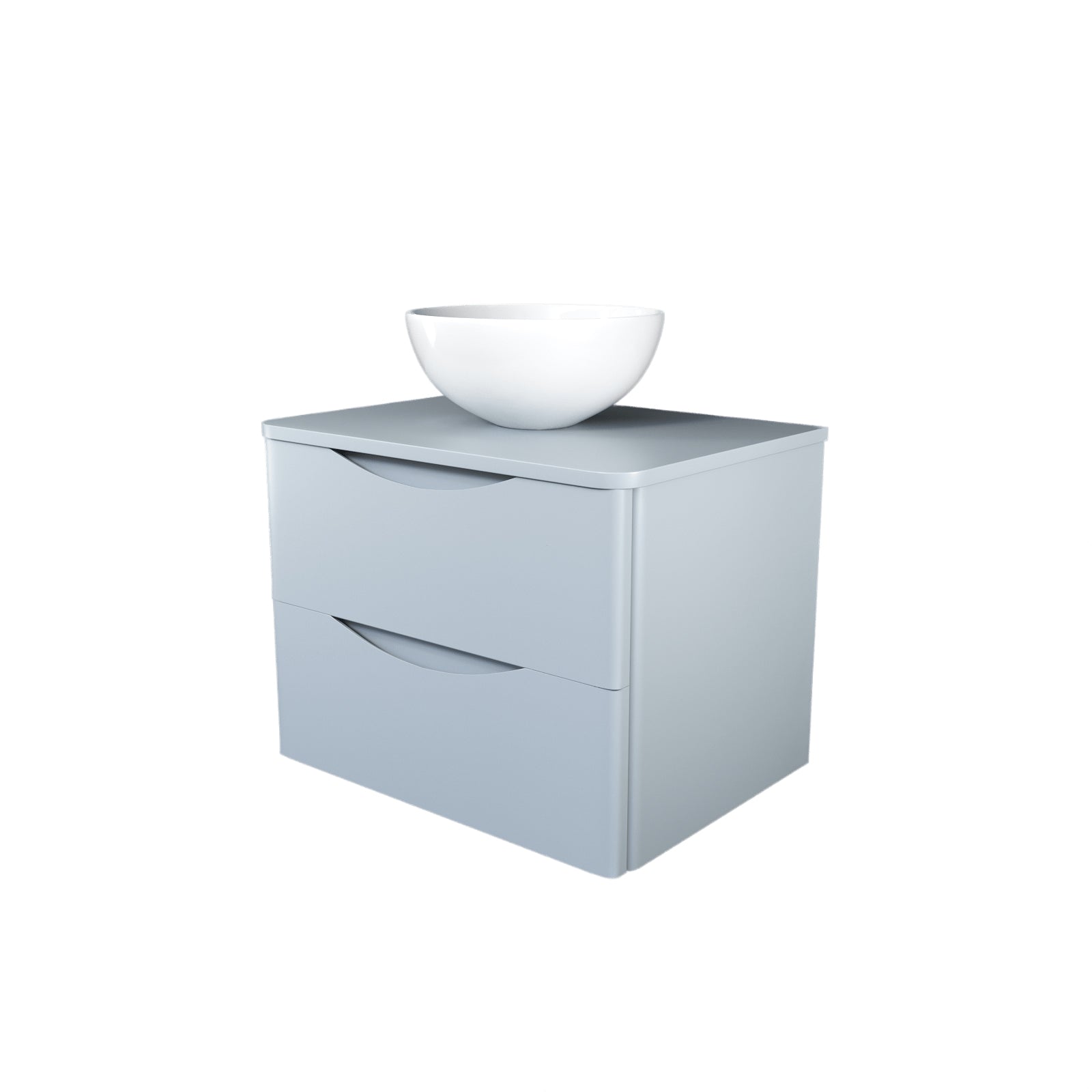 Merton Grey 600mm Bathroom Wall Hung Vanity Unit With Round Ceramic Countertop 320mm Basin