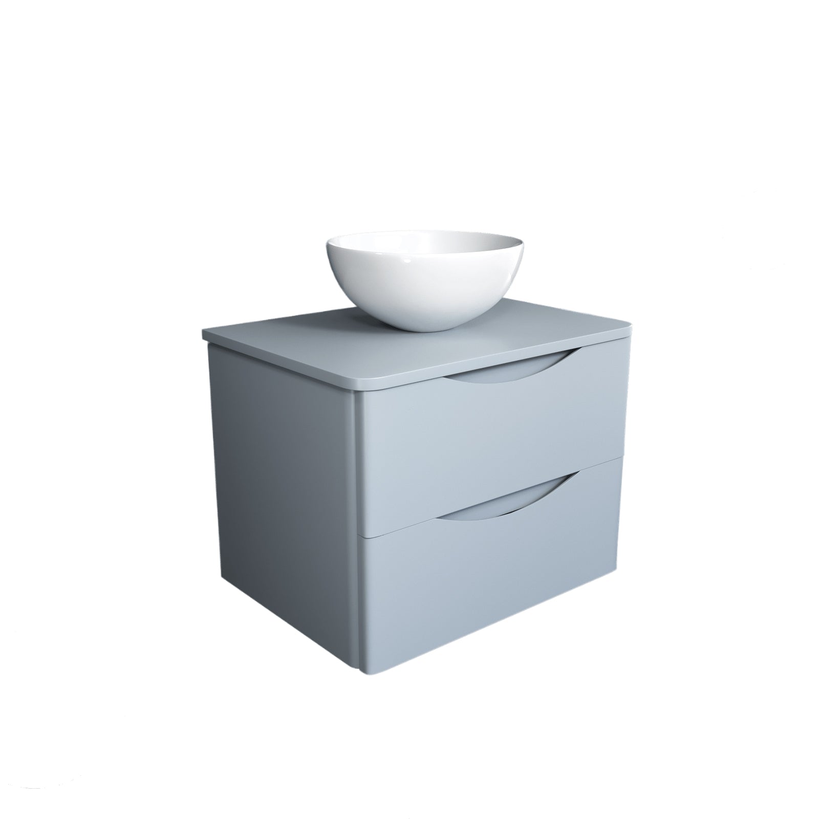 Merton Grey 600mm Bathroom Wall Hung Vanity Unit With Round Ceramic Countertop 320mm Basin