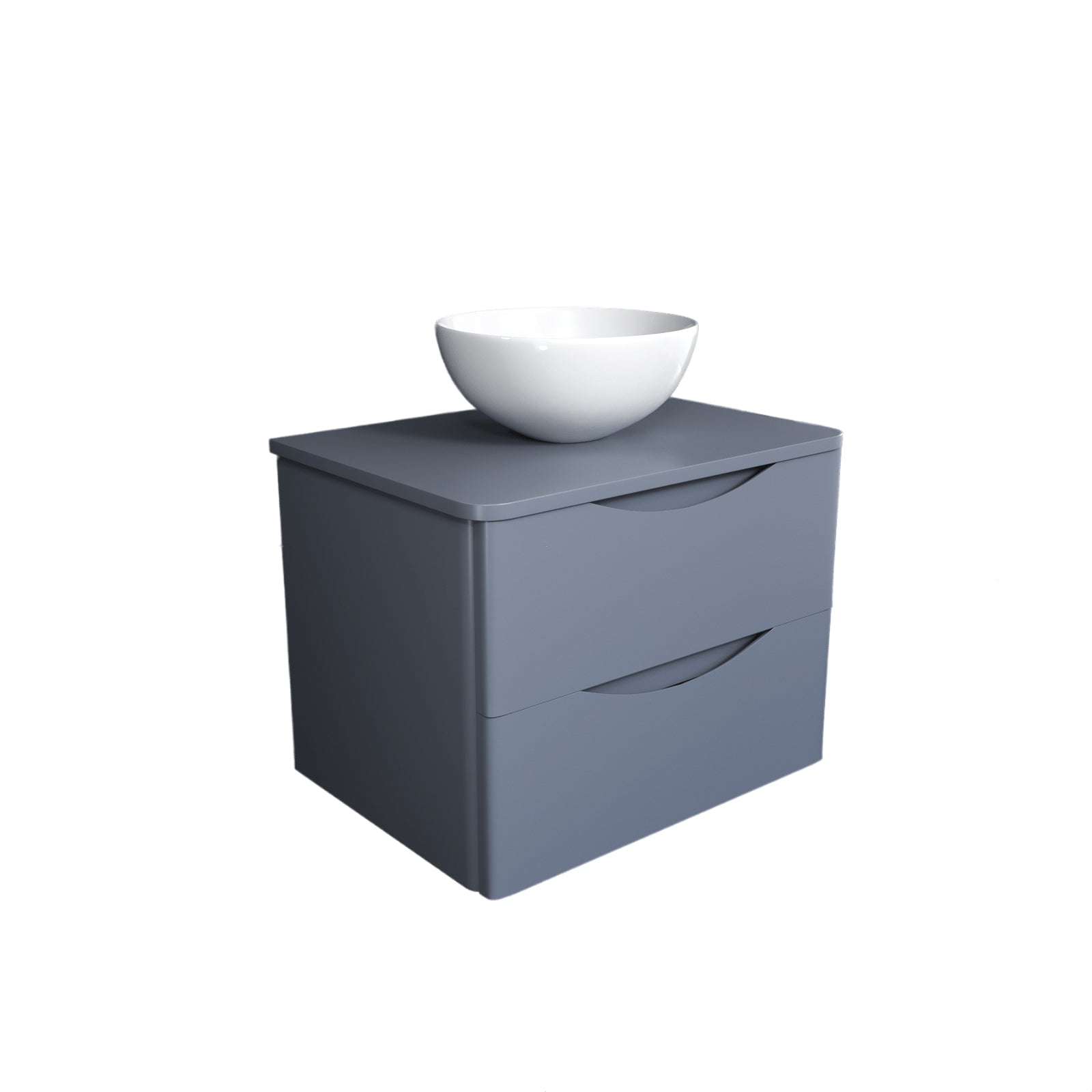 Merton Grey 600mm Bathroom Wall Hung Vanity Unit With Round Ceramic Countertop 320mm Basin