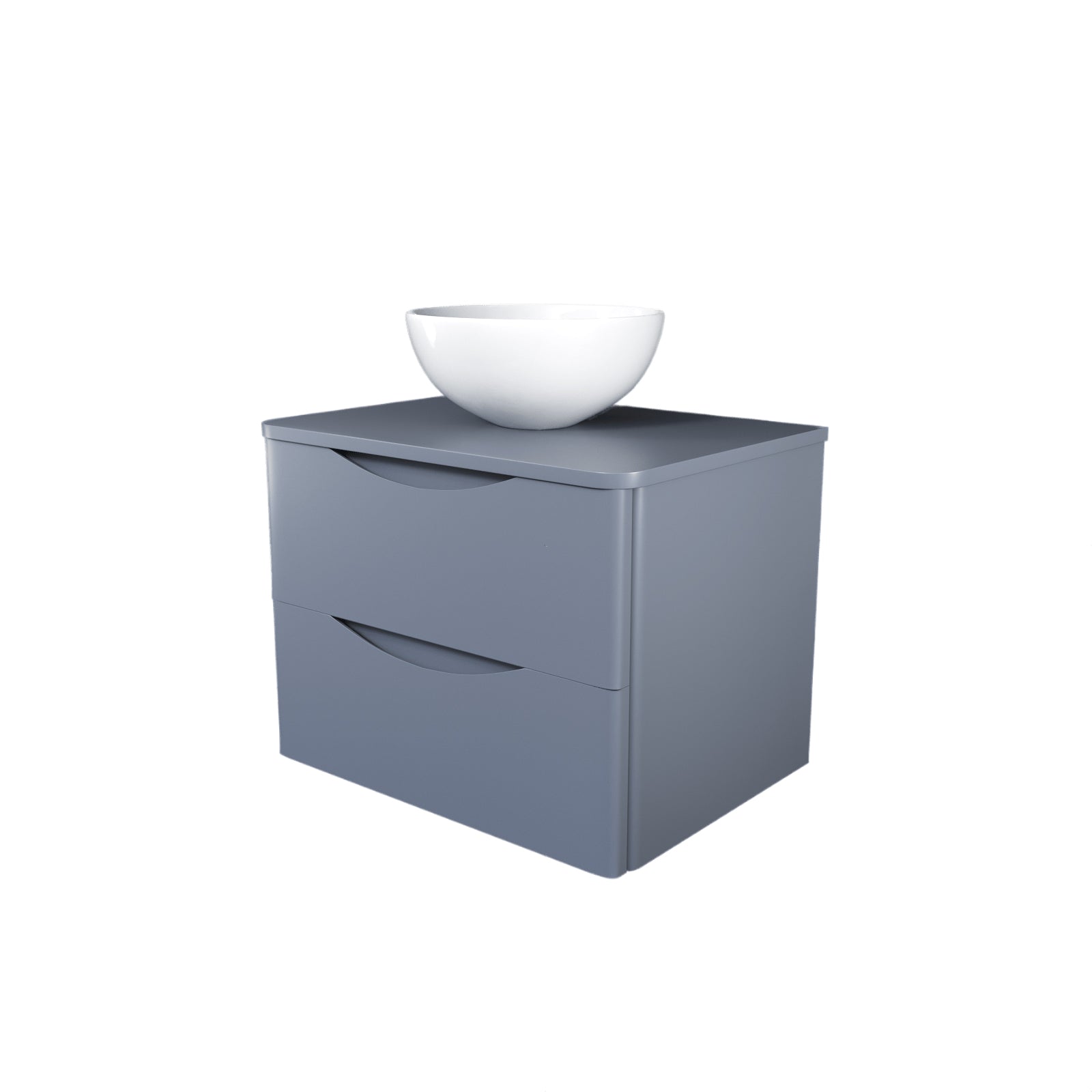 Merton Grey 600mm Bathroom Wall Hung Vanity Unit With Round Ceramic Countertop 320mm Basin