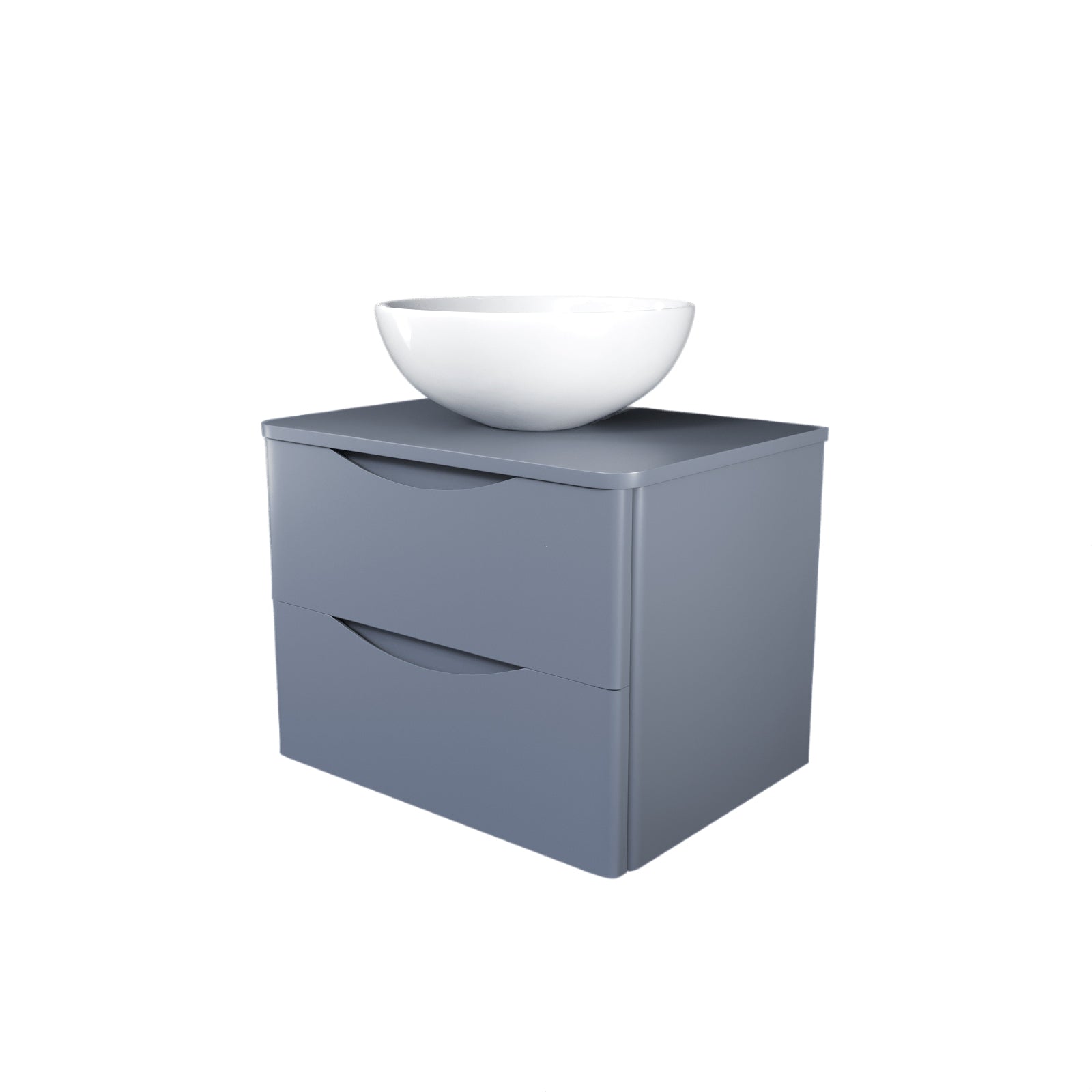 Merton Grey 600mm Bathroom Wall Hung Vanity Unit With Round Ceramic Countertop 420mm Basin