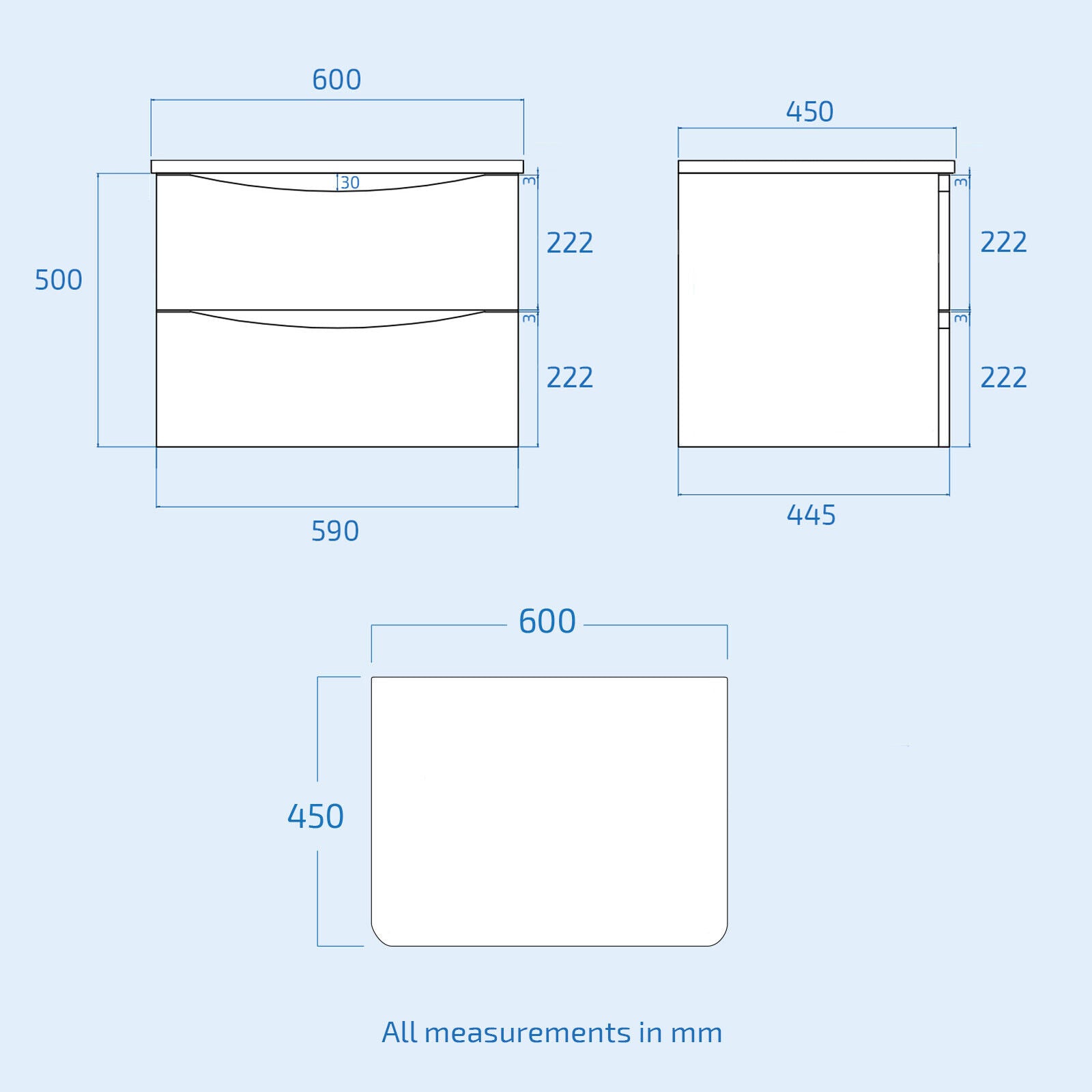 Merton Grey 600mm Bathroom Wall Hung Vanity Unit With Round Ceramic Countertop 420mm Basin