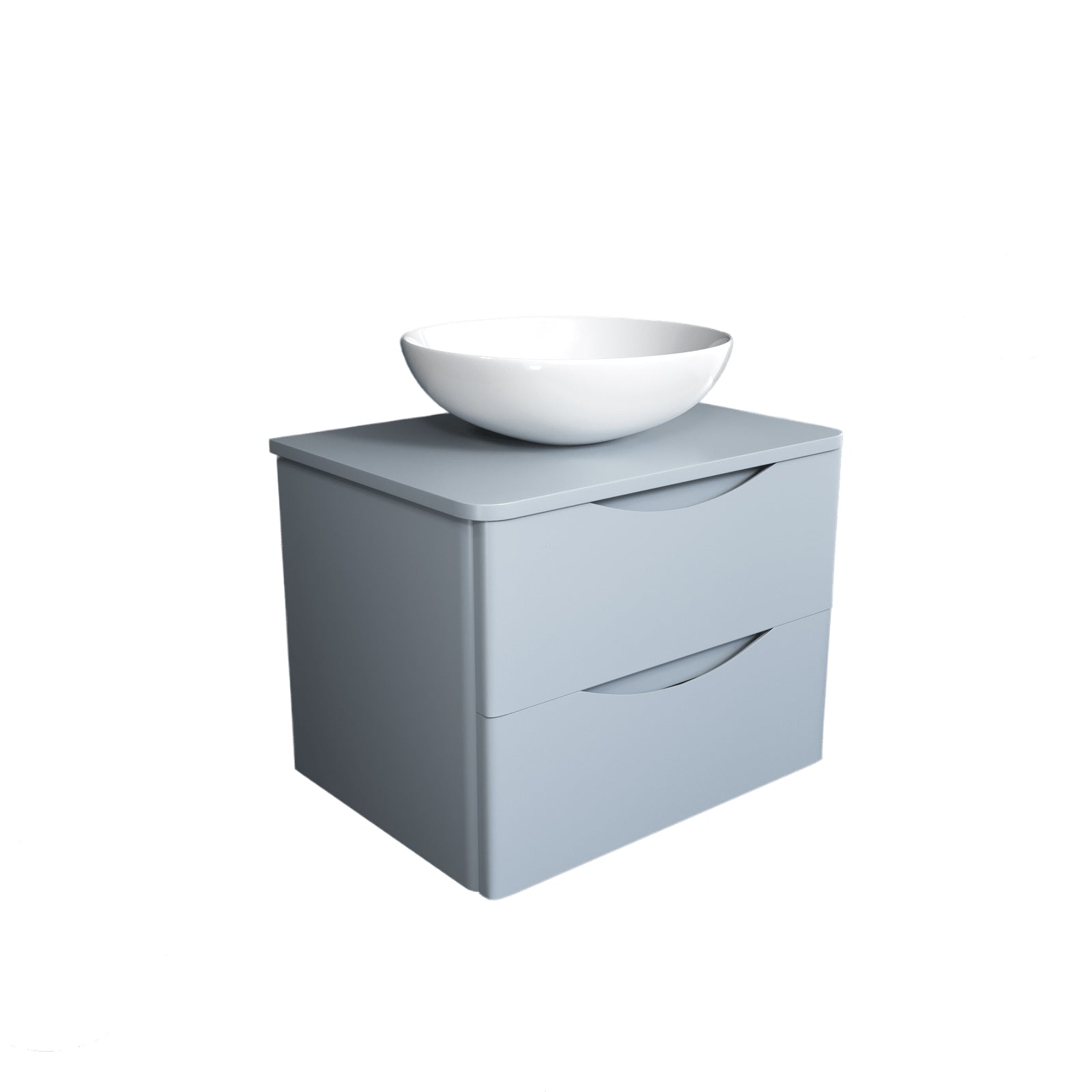 Merton Grey 600mm Bathroom Wall Hung Vanity Unit With Round Ceramic Countertop 410mm Basin