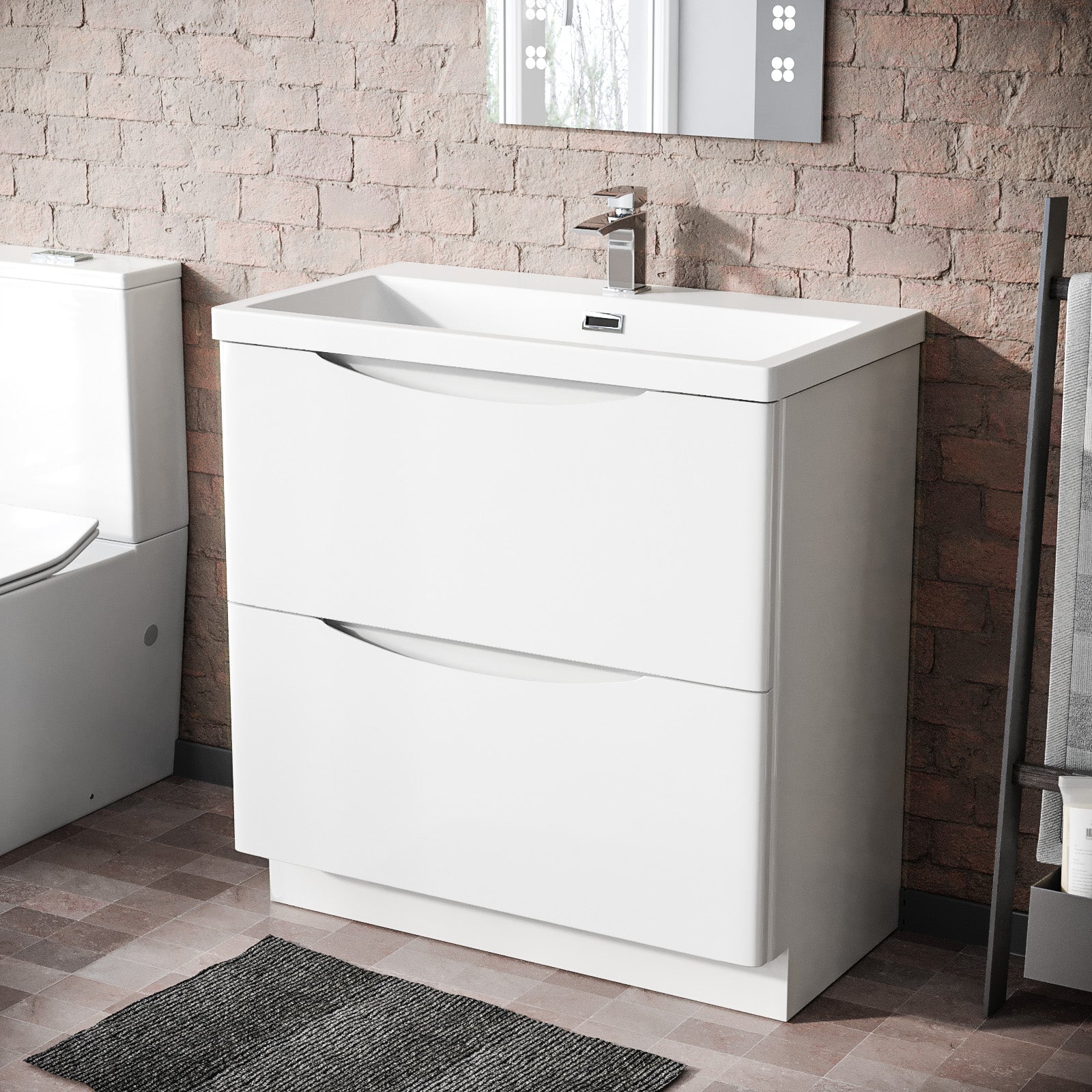 Merton 800mm Freestanding Gloss White Basin Vanity Sink 2 Drawer