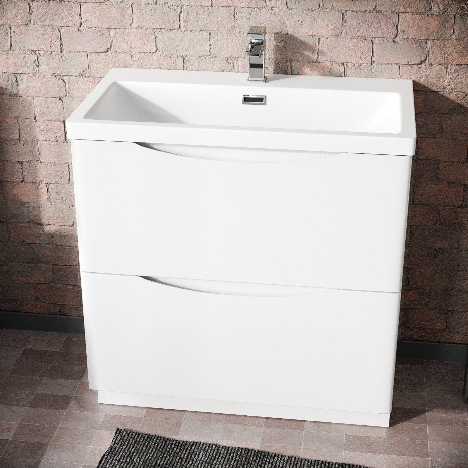 Merton 800mm Freestanding Gloss White Basin Vanity Sink 2 Drawer