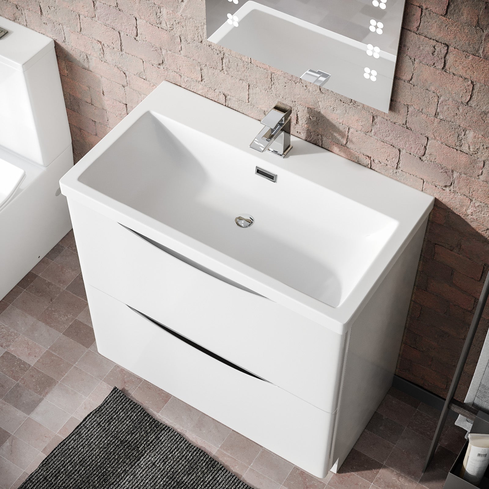 Merton 800mm Freestanding Gloss White Basin Vanity Sink 2 Drawer