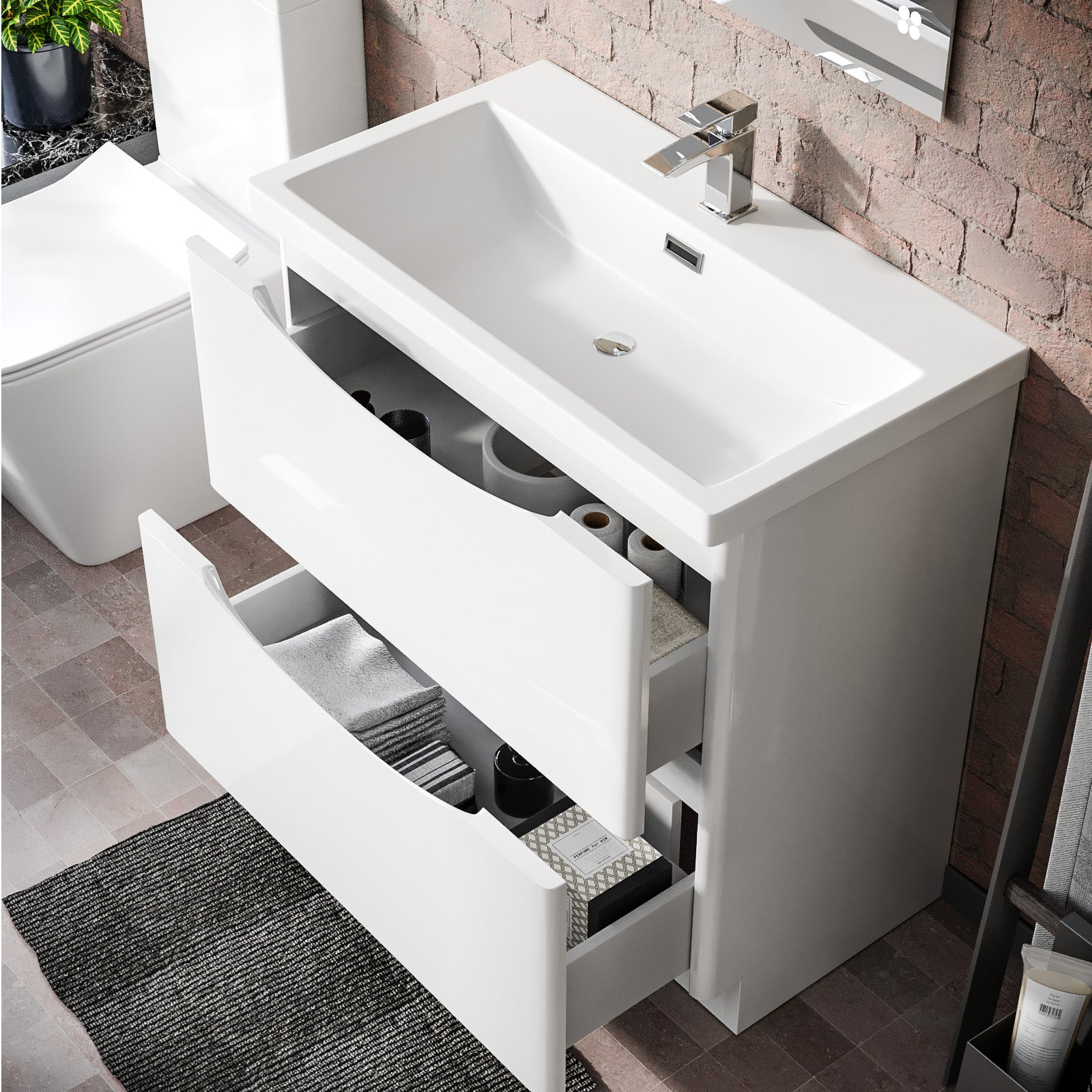 Merton 800mm Freestanding Gloss White Basin Vanity Sink 2 Drawer