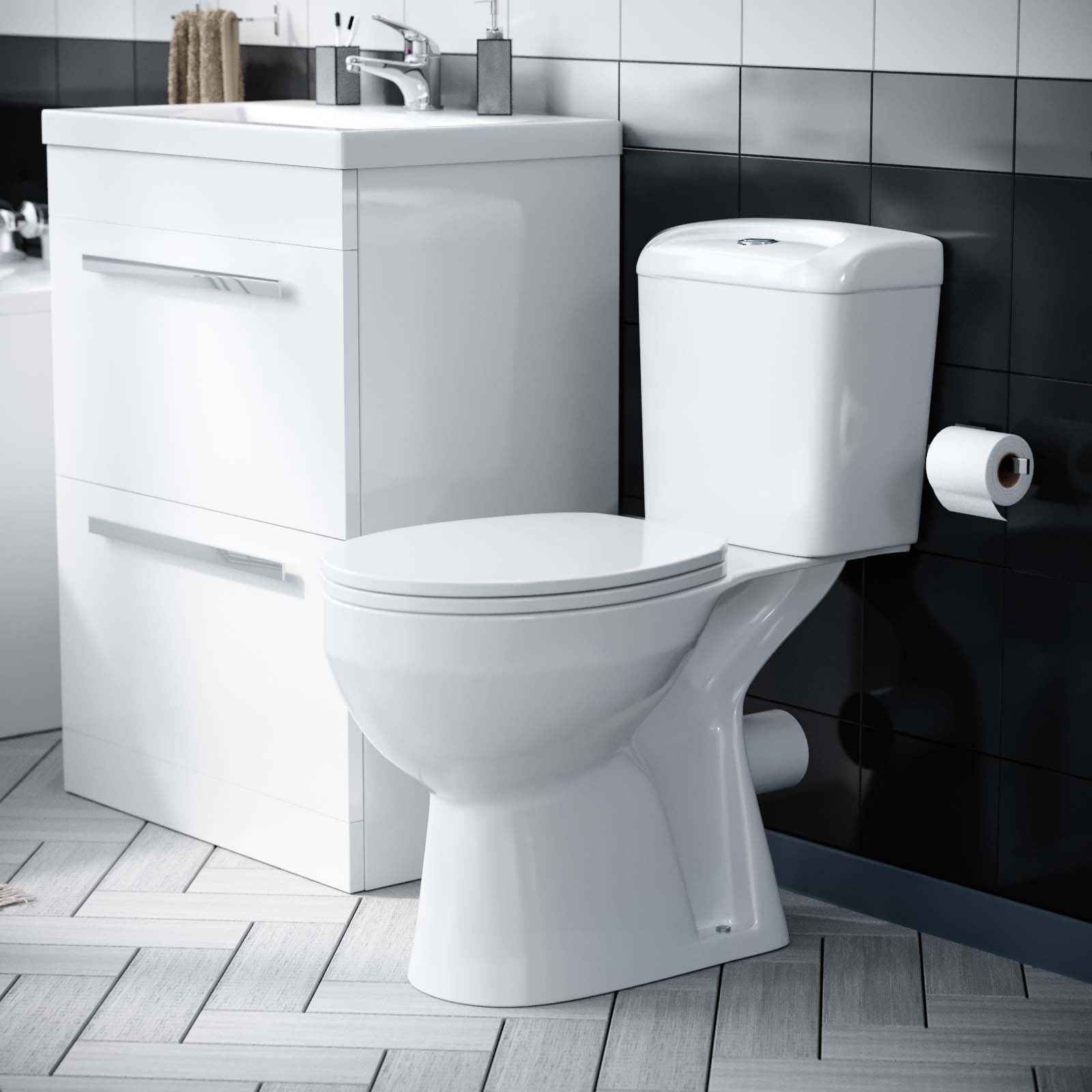 Harris 1700mm Bath, Close Coupled Toilet & 2 Drawer Nanuya Vanity Basin Cabinet