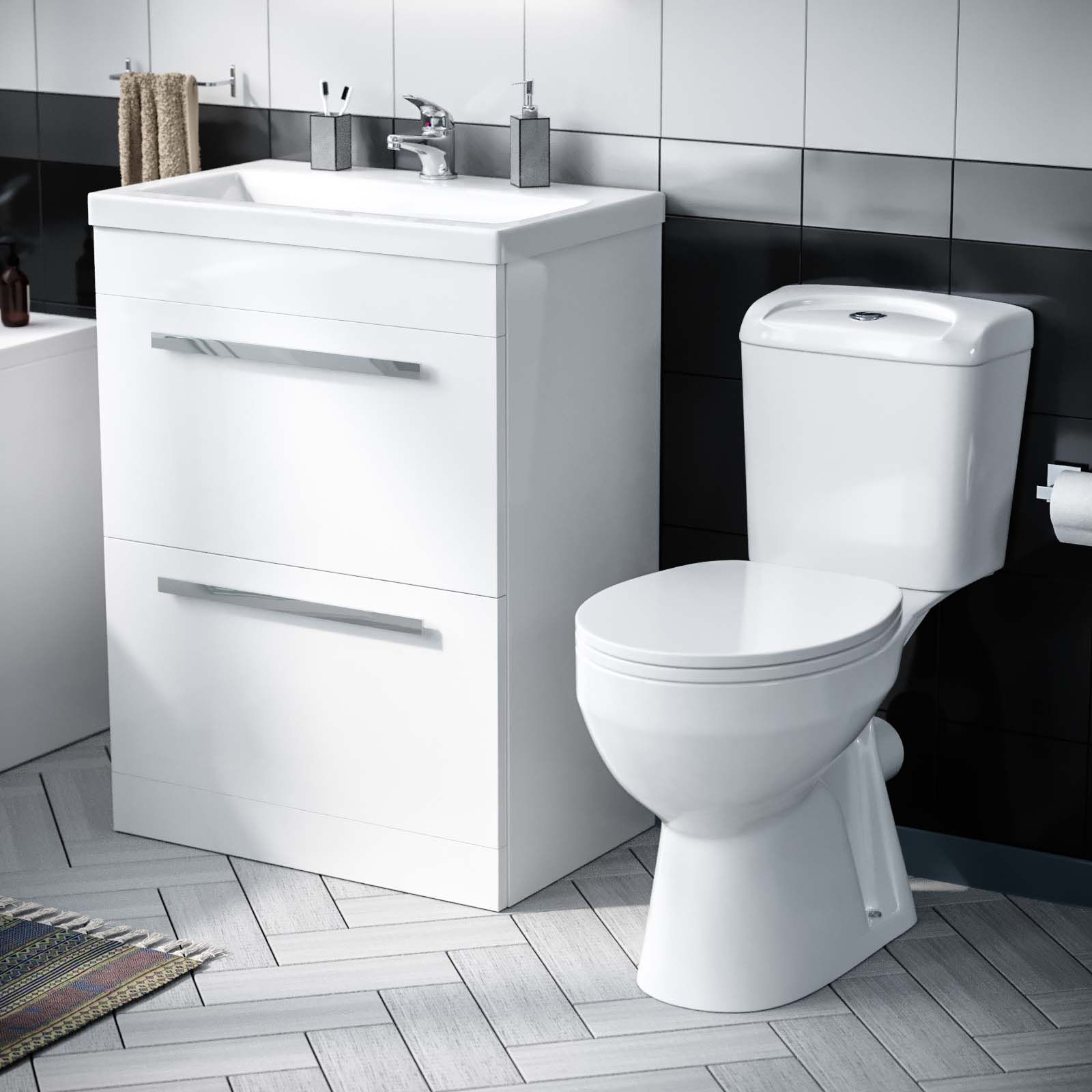 Harris 1700mm Bath, Close Coupled Toilet & 2 Drawer Nanuya Vanity Basin Cabinet