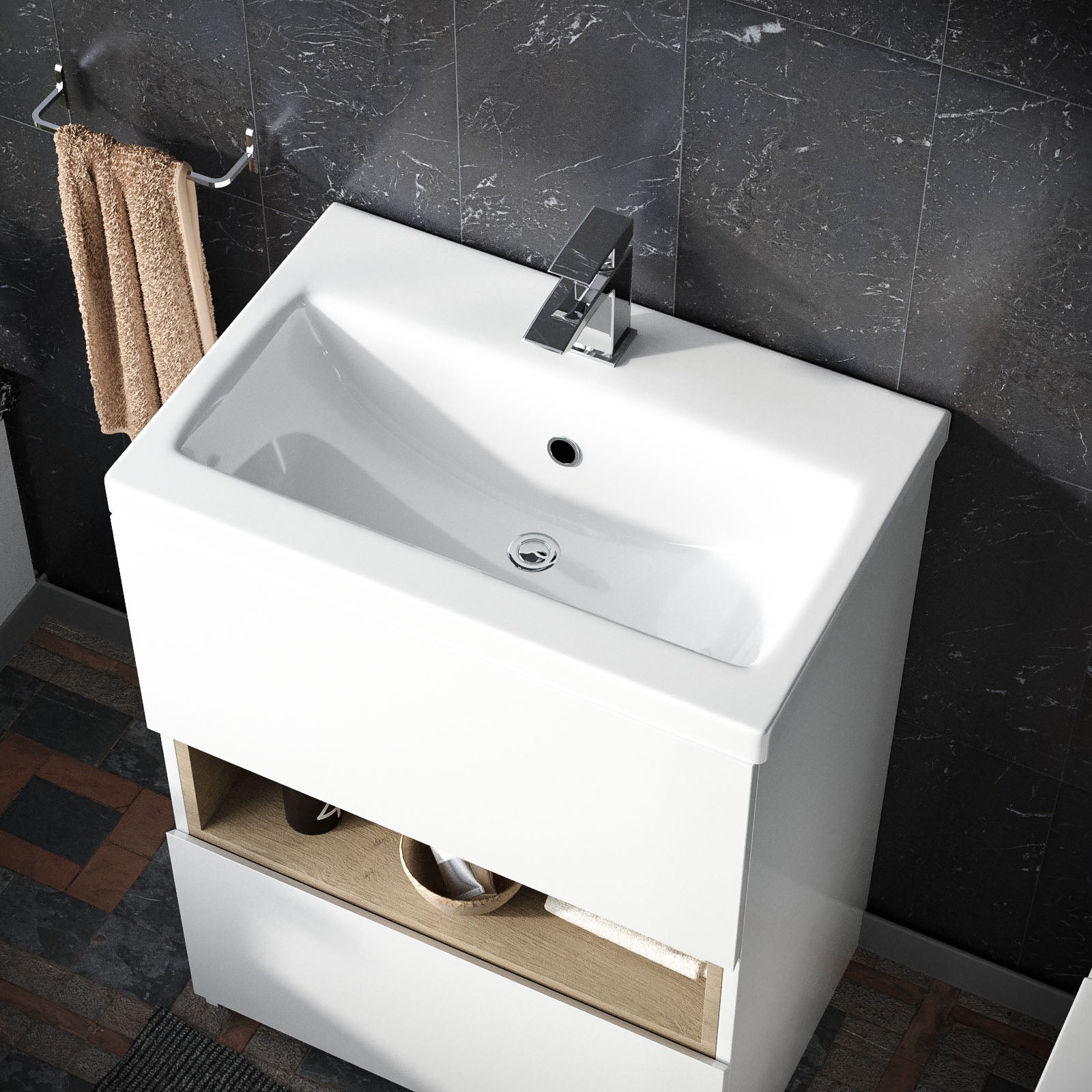 Nara 600 Gloss White Freestanding Basin Vanity & Round Close Coupled Toilet