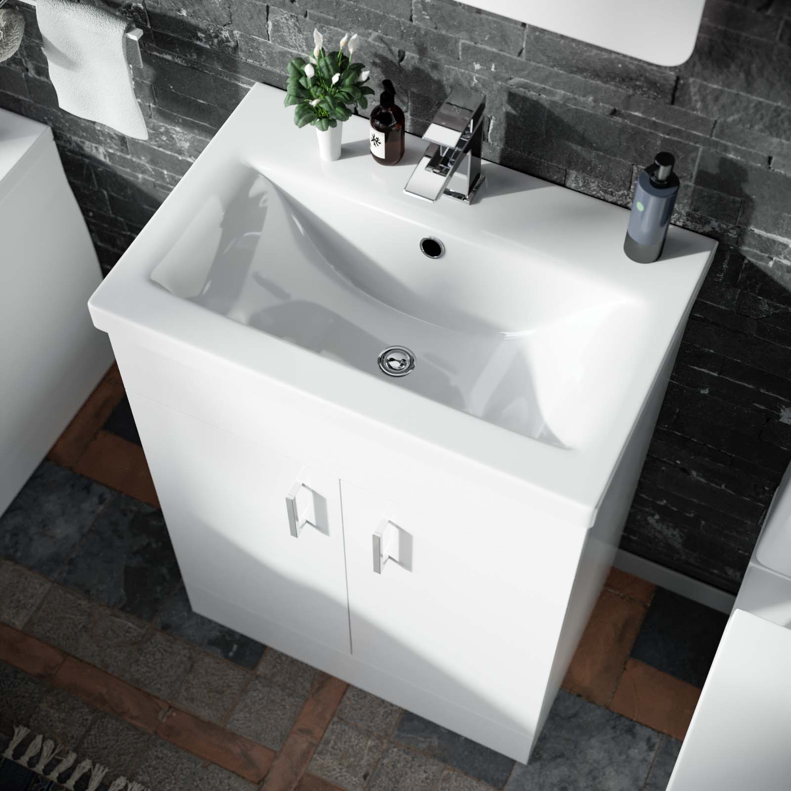 Nanuya 3-Piece Suite 1700 Bathtub, Flat Pack 600 White Basin Vanity & Close Coupled Toilet