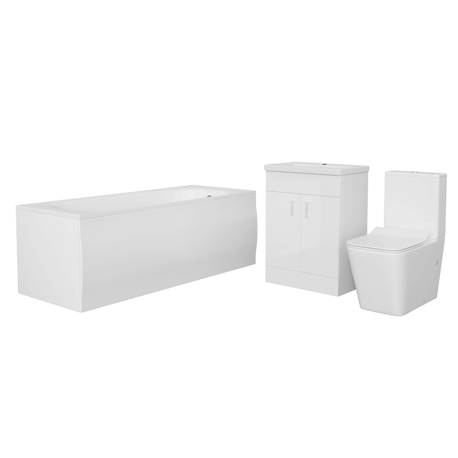 Nanuya 3-Piece Suite 1700 Bathtub, Flat Pack 600 White Basin Vanity & Close Coupled Toilet