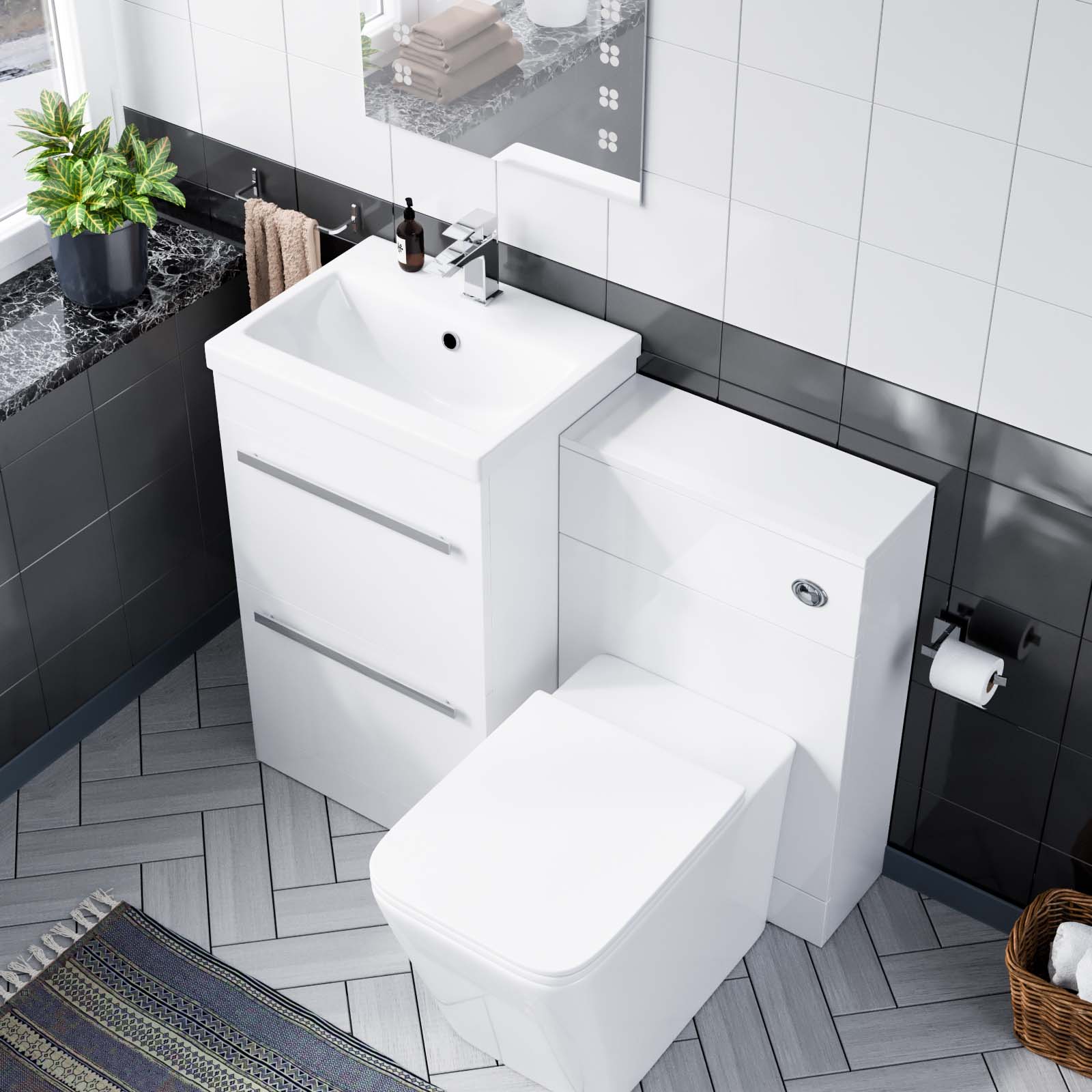 Nanuya 1000mm Basin 2 Drawer Vanity Cabinet and WC Toilet Pan Combo Suite