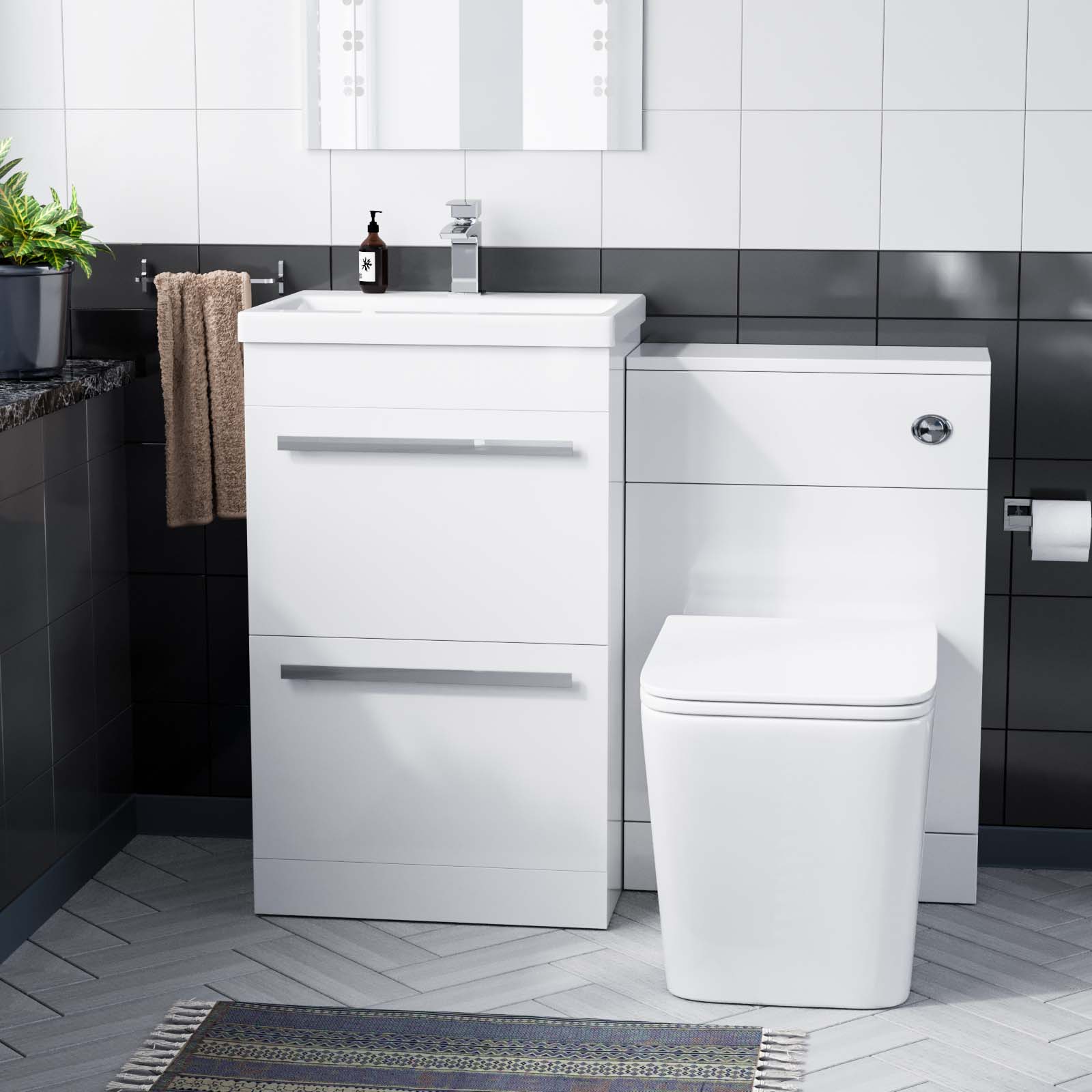 Nanuya 1000mm Basin 2 Drawer Vanity Cabinet and WC Toilet Pan Combo Suite