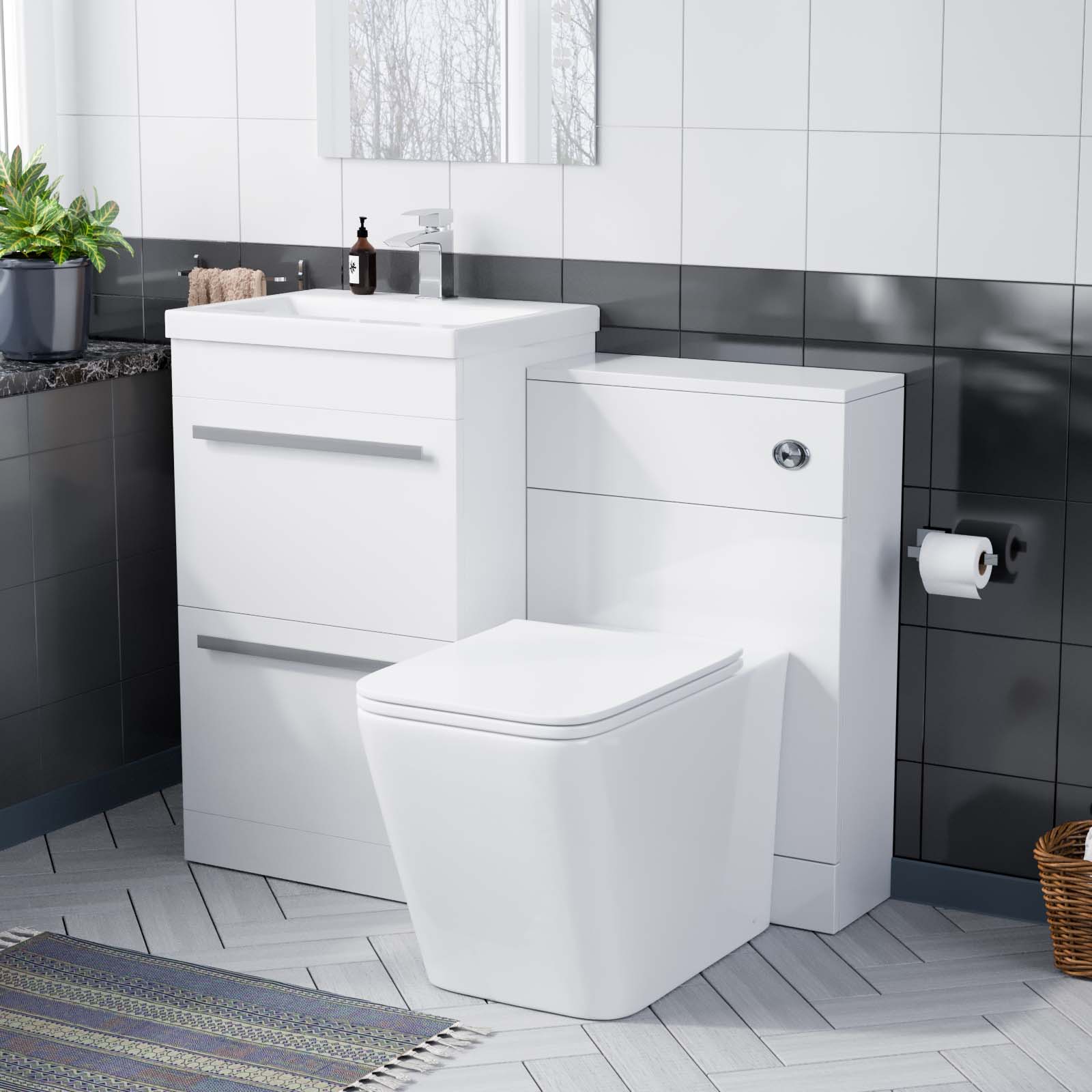 Nanuya 1000mm Basin 2 Drawer Vanity Cabinet and WC Toilet Pan Combo Suite