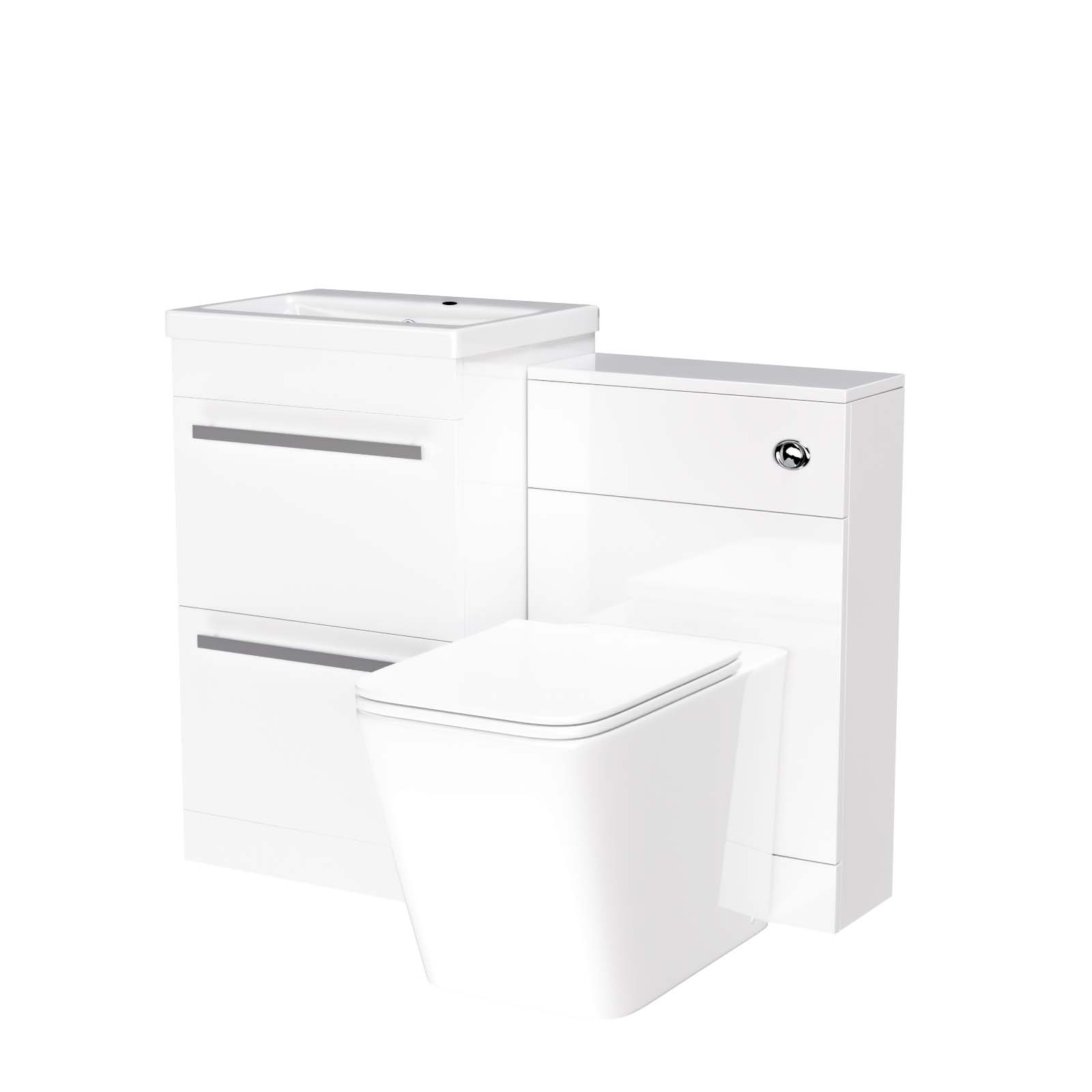 Nanuya 1000mm Basin 2 Drawer Vanity Cabinet and WC Toilet Pan Combo Suite