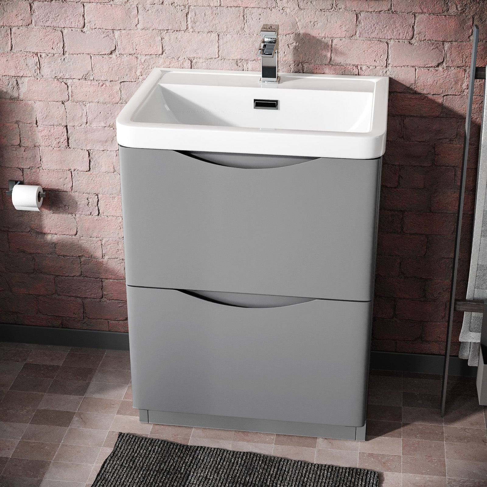 Merton 600mm Matte Grey Vanity with Basin Flat Pack