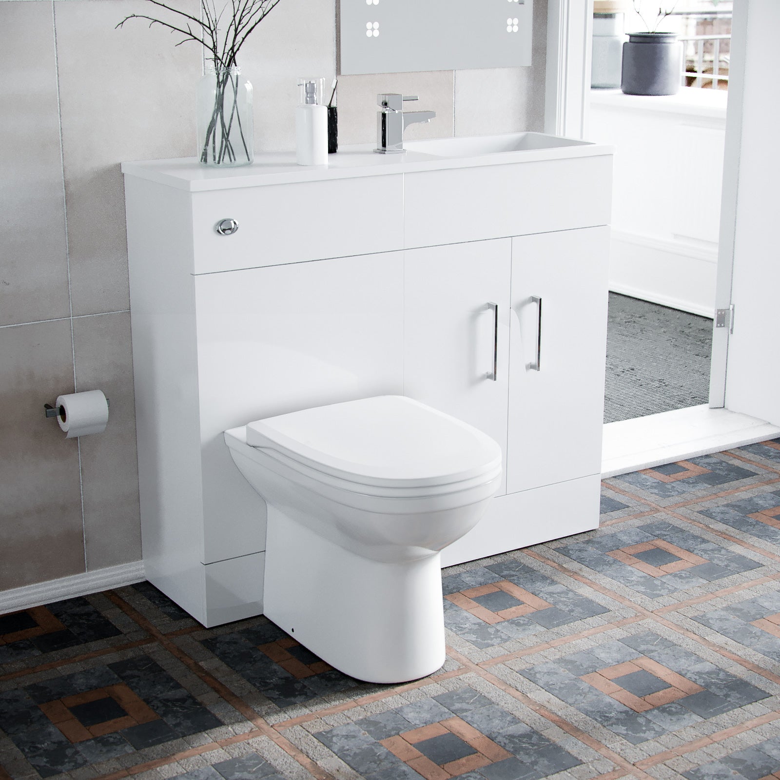 James 1000mm Slimline Floorstanding Vanity Basin and BTW Combo Unit Wh