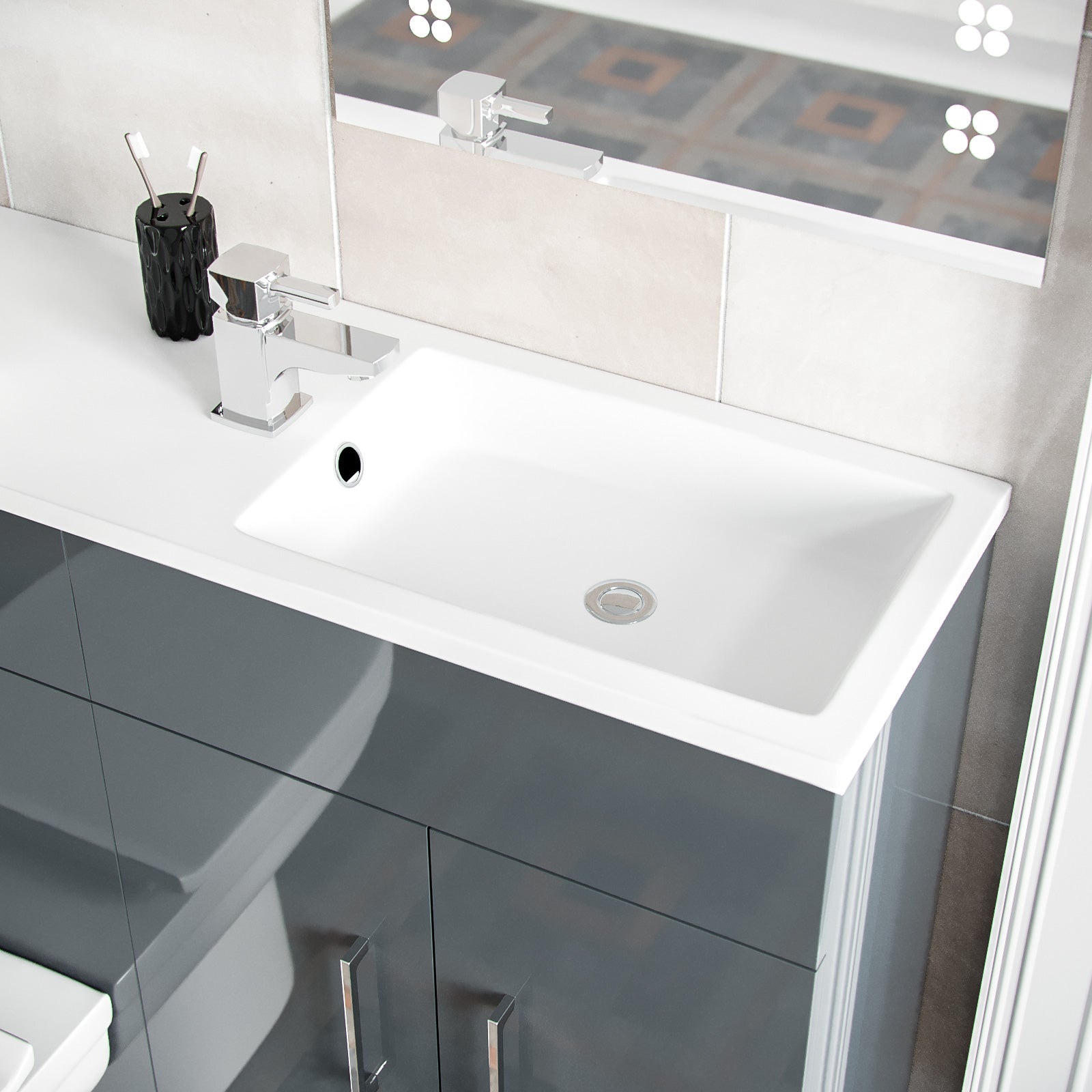 James 1000mm Slimline Grey Vanity Cabinet Basin and Square BTW Rimless Toilet