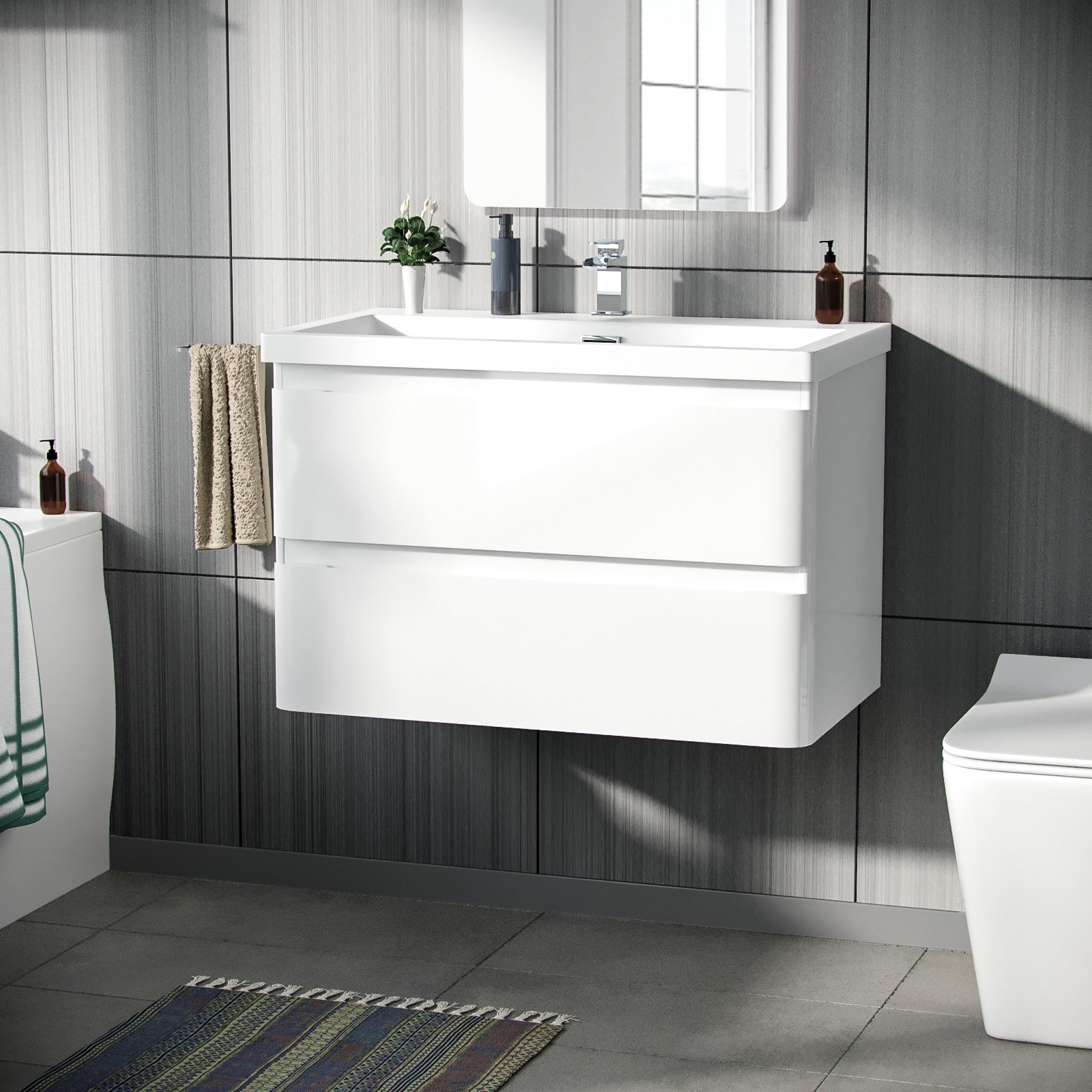 Alaska 800mm Flat Pack Vanity Cabinet Basin Sink White Bathroom Wall Hung Unit